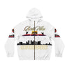 Rich Vibes Authentic Triple Golden Skull City Skyline 1.5 - Men's Full-Zip Hoodie (AOP) White