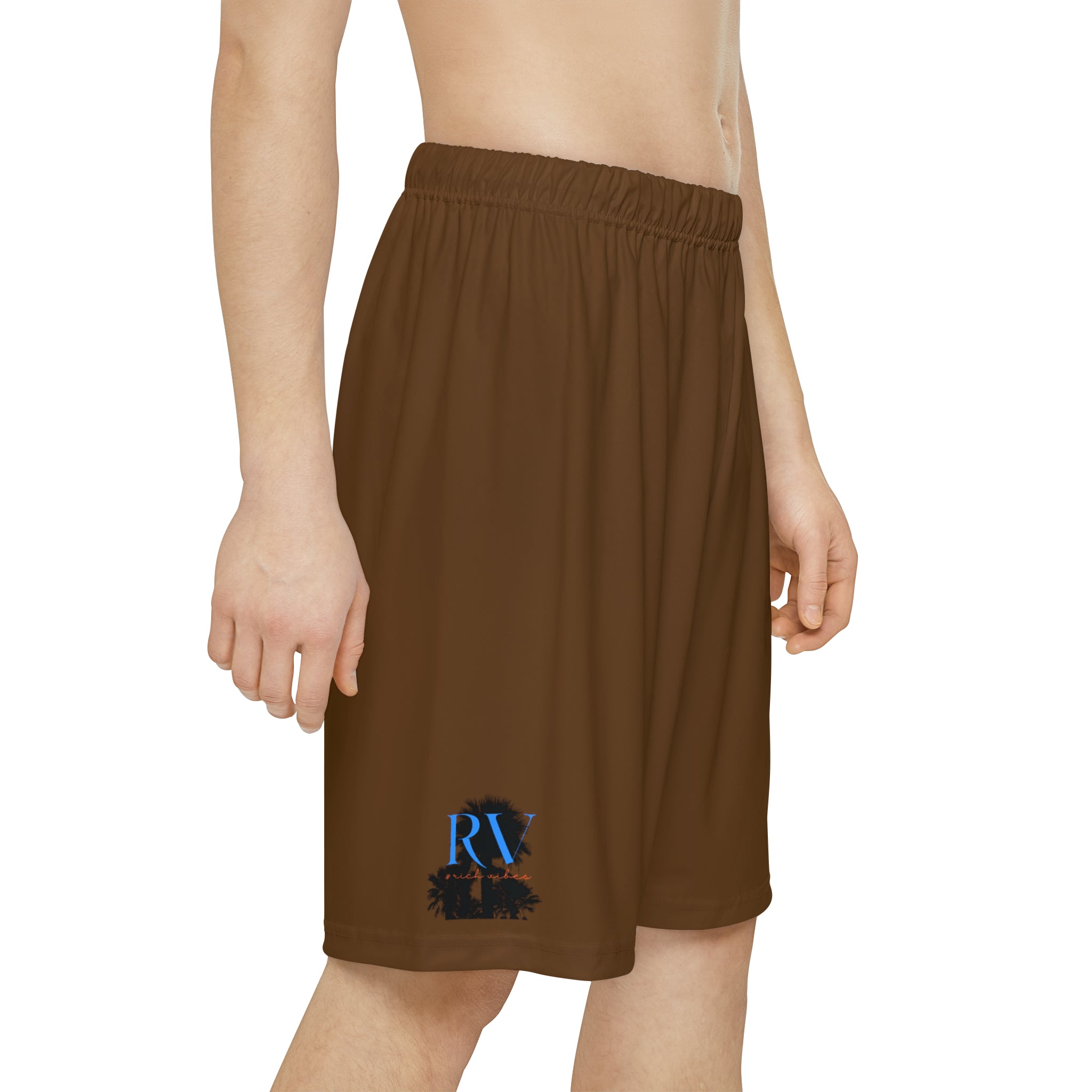 Rich Vibes RV Palm Tree Silhouette Men’s Sports Shorts (AOP) Brown