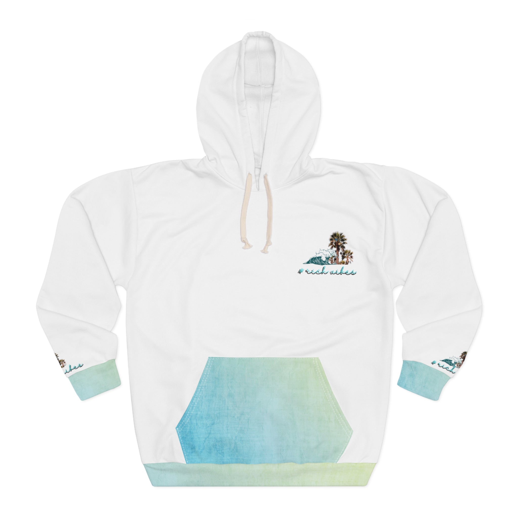 Rich Vibes White Blueberry Lemonade Water Wave Palm Trees - Unisex Pullover Hoodie (AOP)