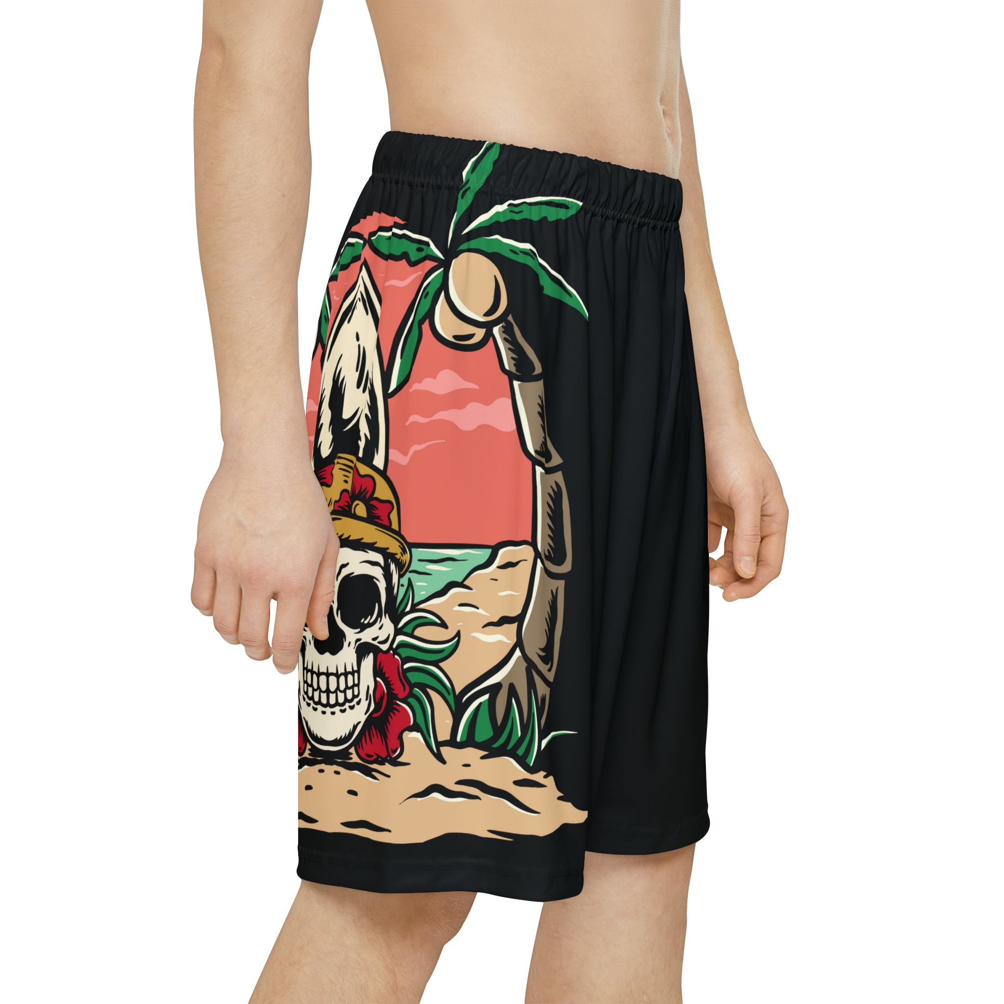 Rich Drip Beach Army Skull - RV Palm Tree Silhouette Men’s Sports Shorts (AOP) Black