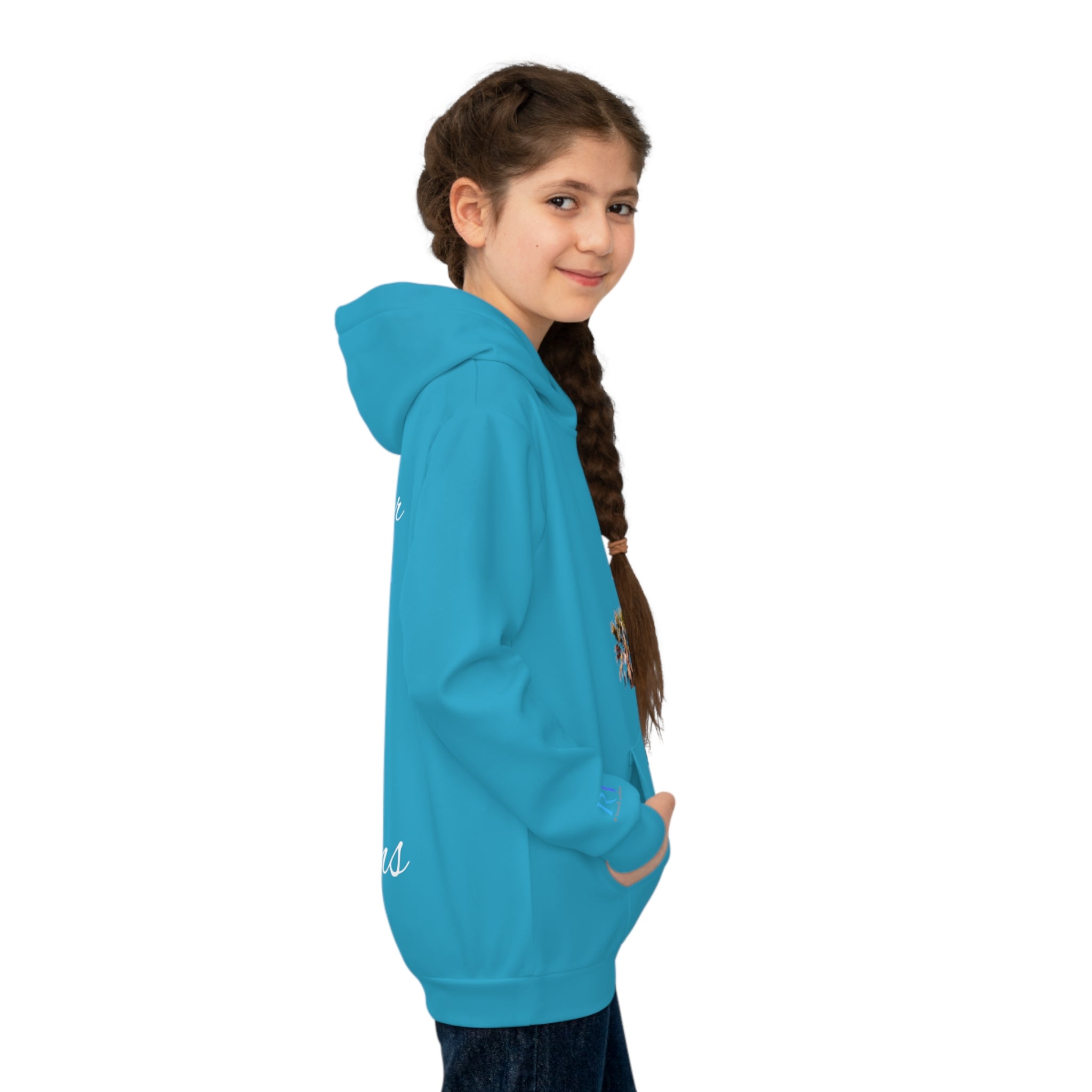 Rich Vibes Follow Your Dreams RV Color Palm Tree Turquoise -  Children's Hoodie (AOP)