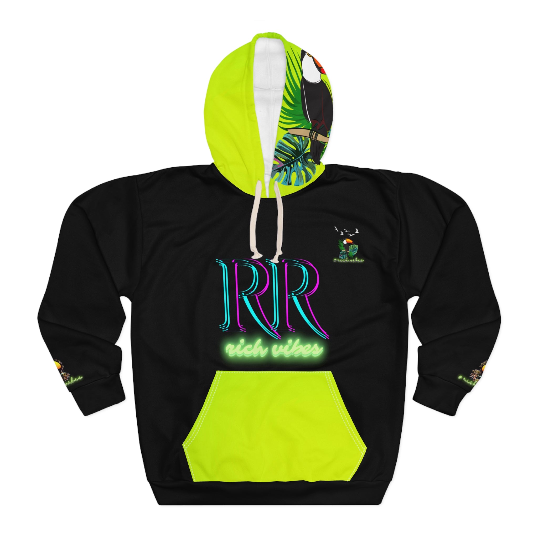 Rich Vibes Lime Green Volt RR Tropical Jungle Tiger 1.2 - Unisex Pullover Hoodie (AOP)