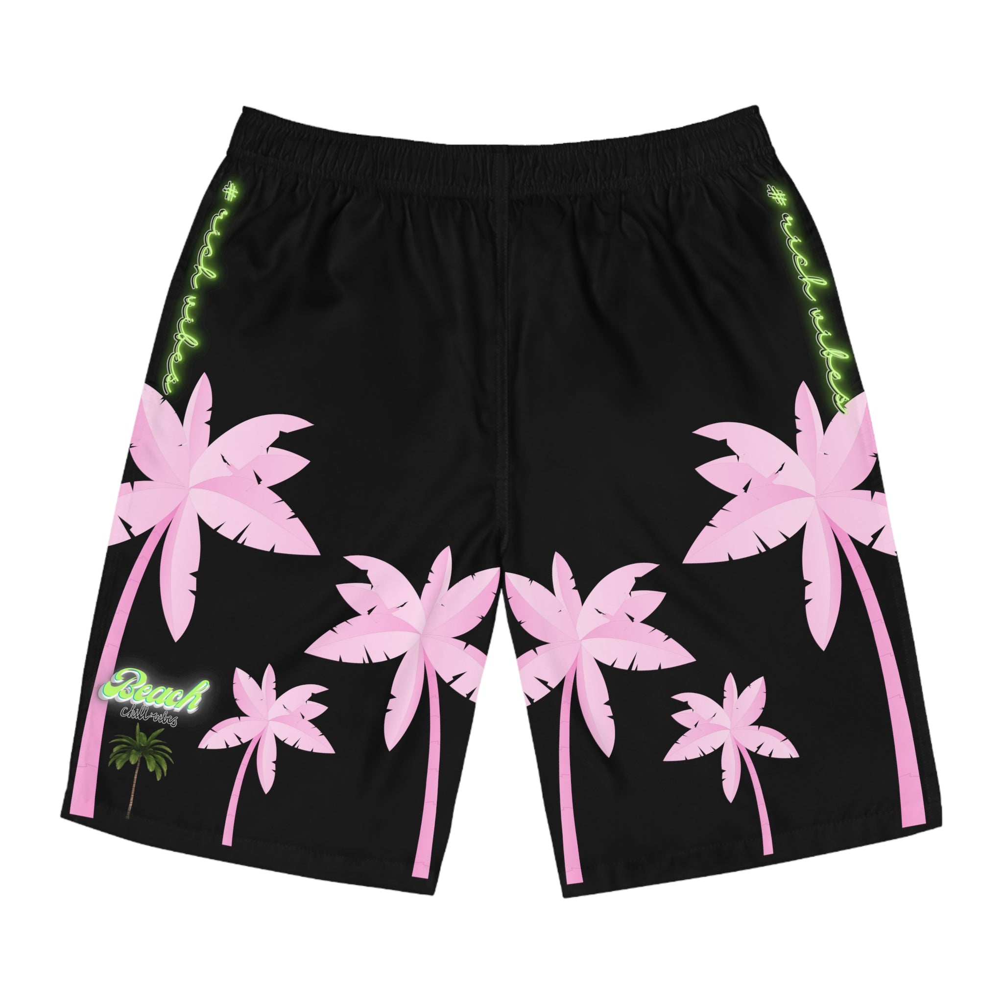 Rich Vibes Black Volt Tropical Pink Palm Tree Beach Chill Vibes 1.0 - Men's Board Shorts (AOP)