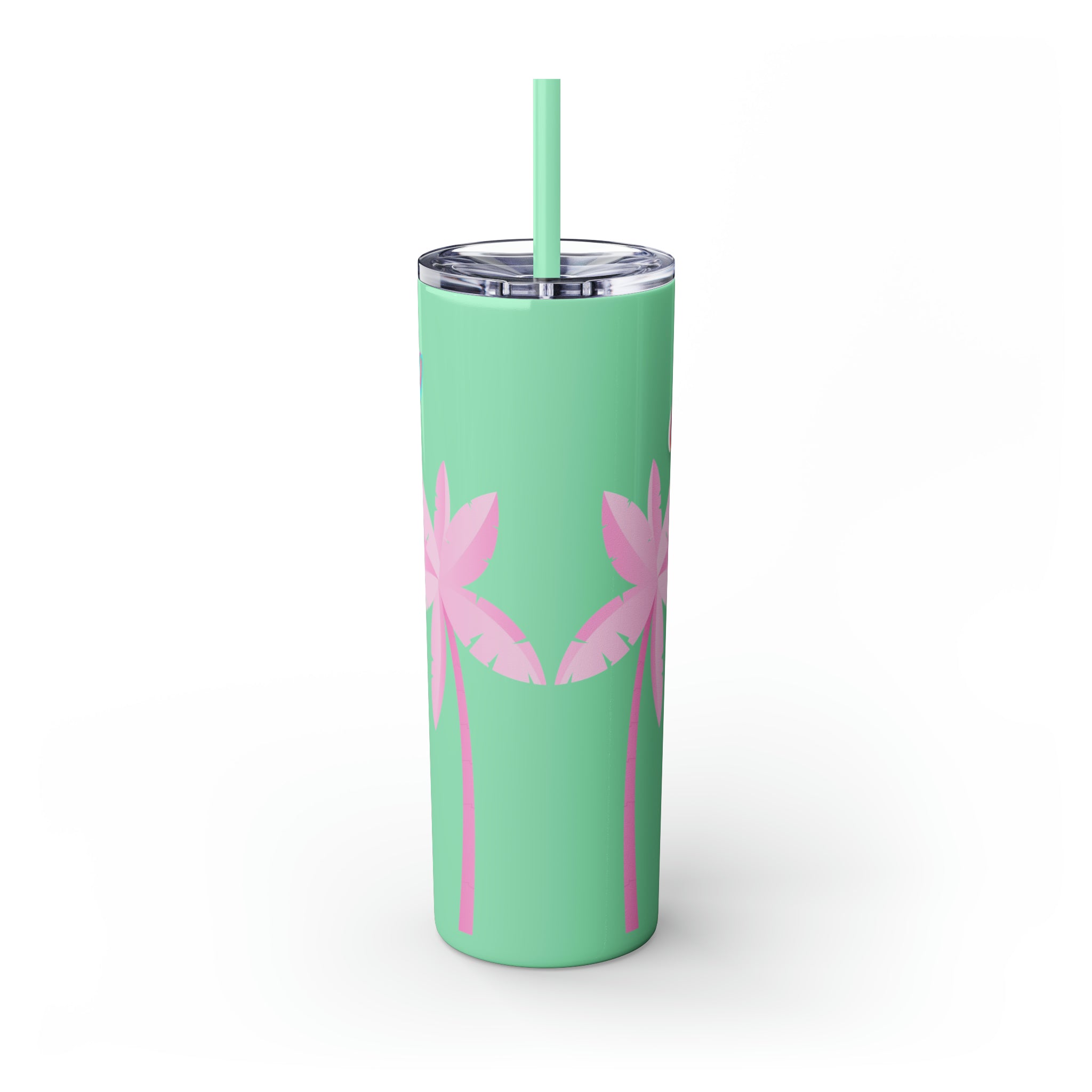 Rich Drip Tropical Pink Palm Tree - Skinny Tumbler with Straw, 20oz