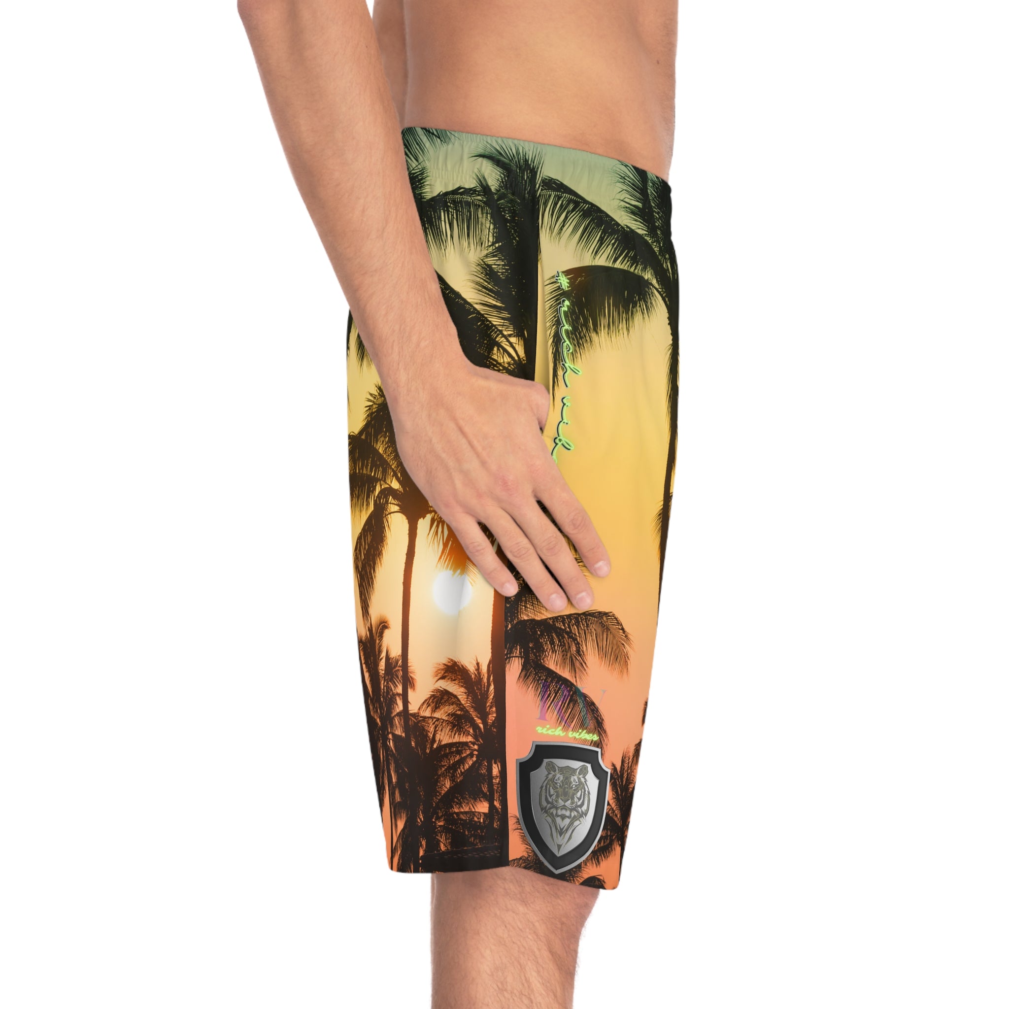 Rich Vibes Volt Pink Citrus Tiger Shield - Men's Board Shorts (AOP)