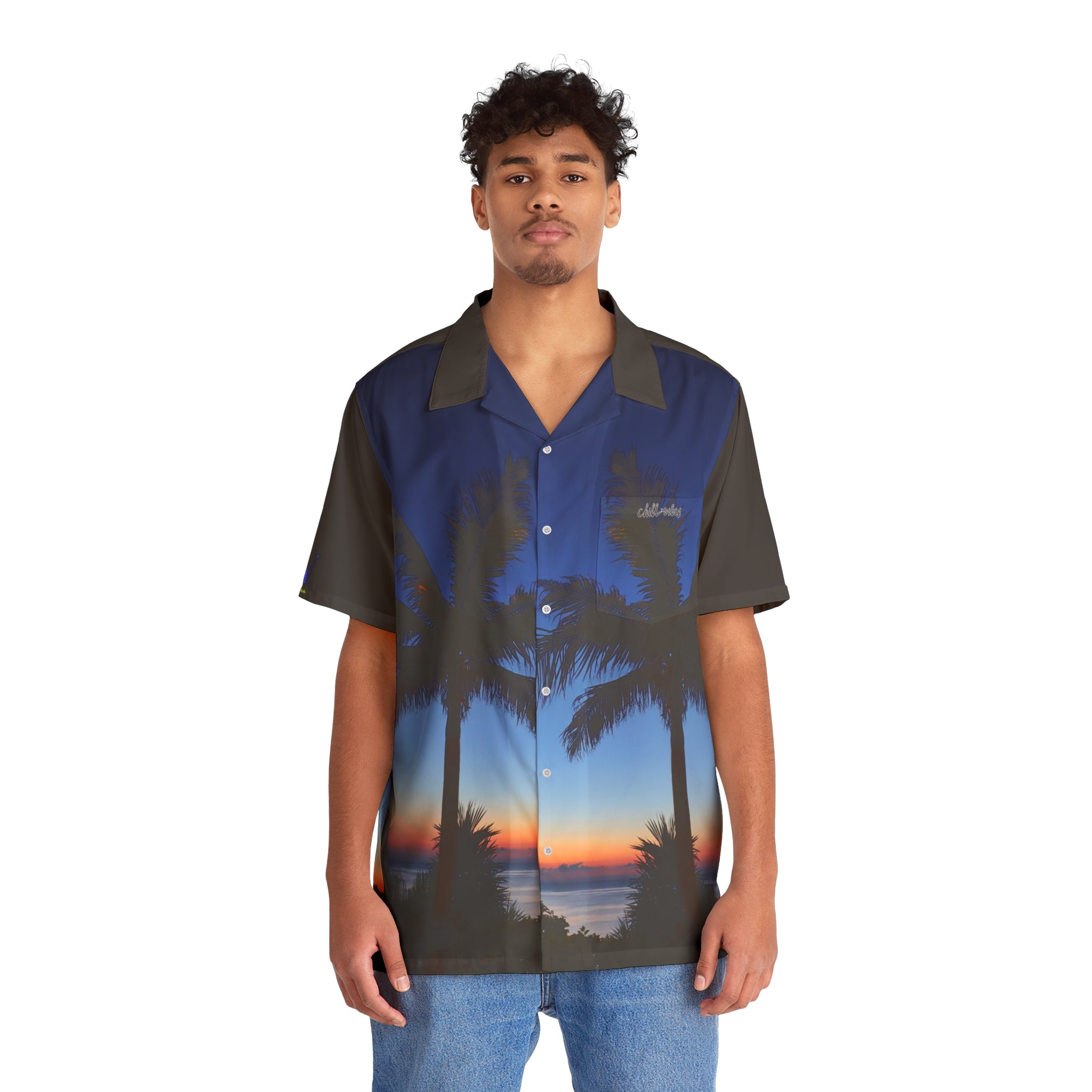 Rich Vibes Volt RV Okinawa Royal Blue Sunset 2.0 - Men's Hawaiian Shirt (AOP)Black