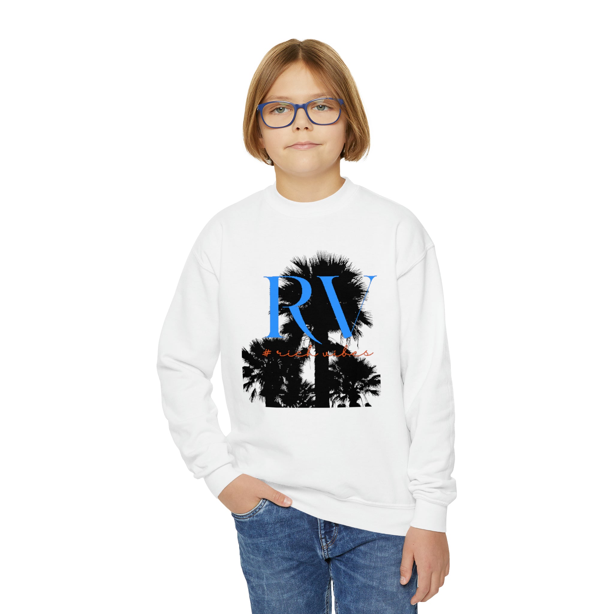 Rich Vibes RV Palm Tree - Youth Crewneck Sweatshirt