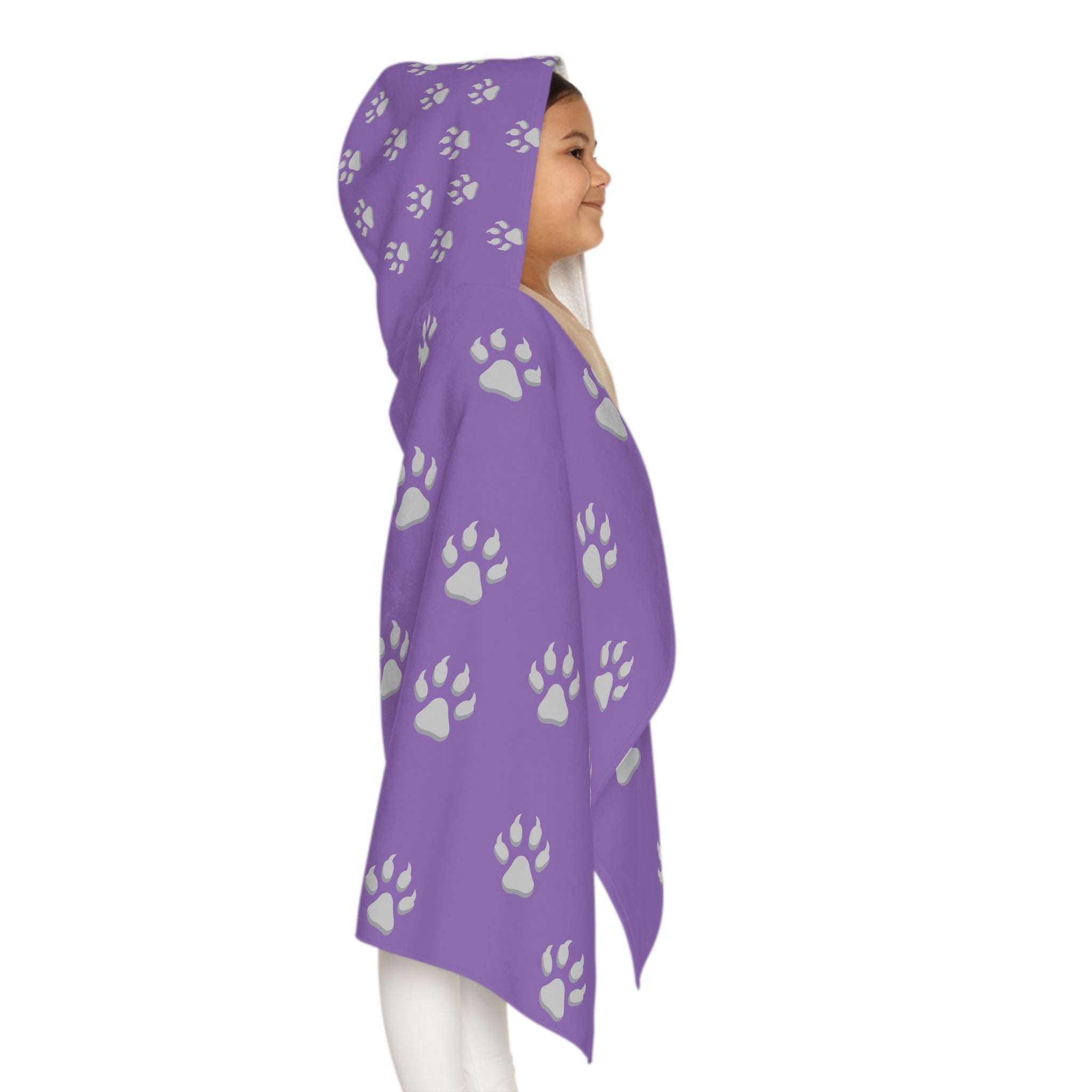 Tiger Cub Paw Print - Youth Hooded Towel (Light Purple)