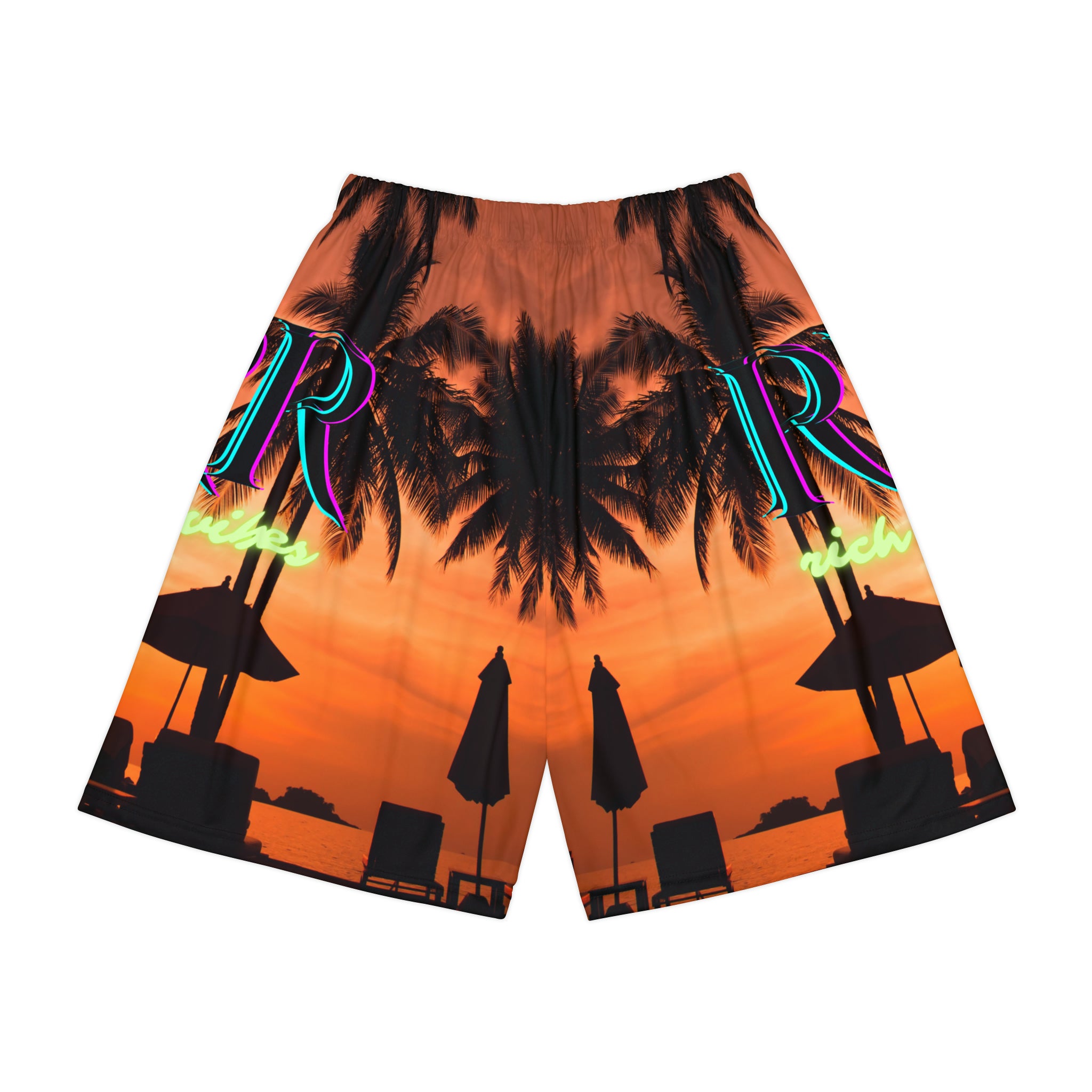 Rich Vibes RR Red Sunset RV Palm Tree Silhouette 1.0 - Men’s Sports Shorts (AOP) Red