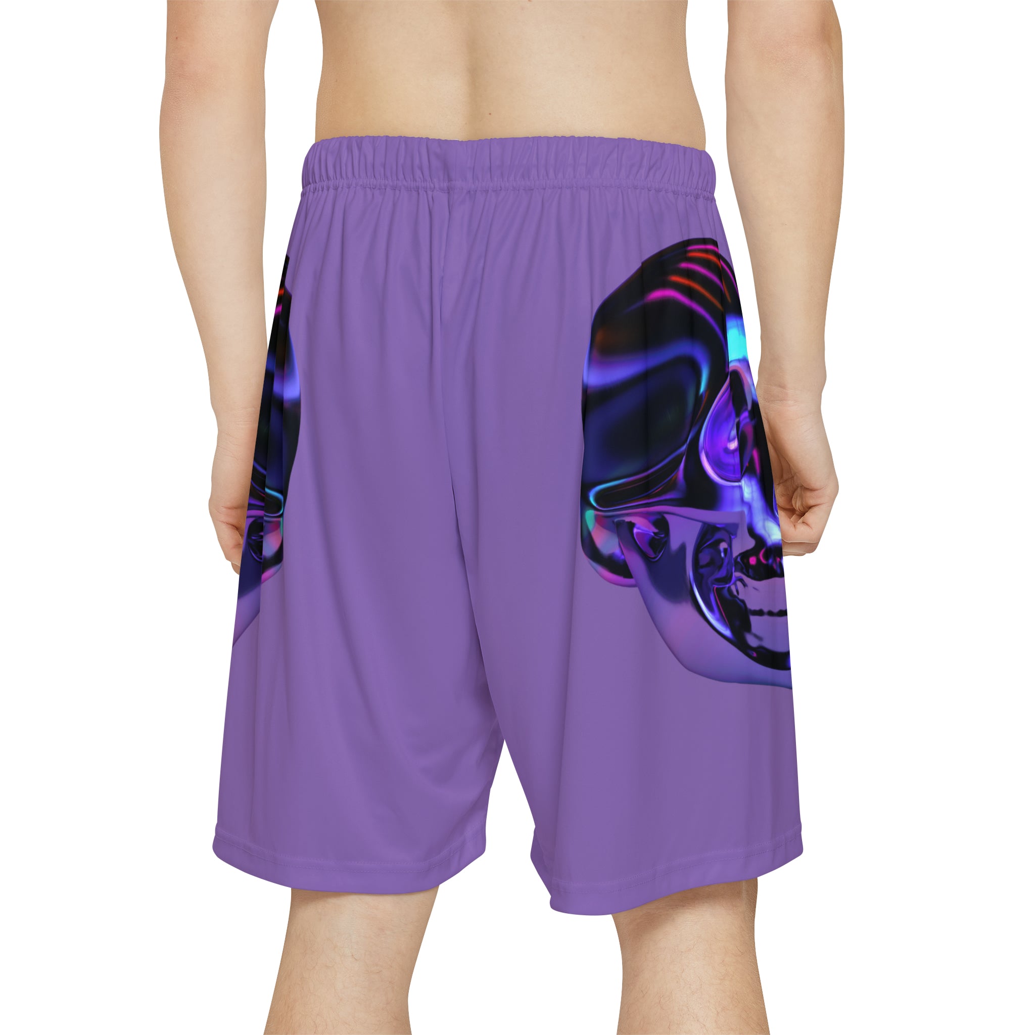 Rich Drip Psychedelic Metal Skull - RV Palm Tree Silhouette Men’s Sports Shorts (AOP) Light Purple