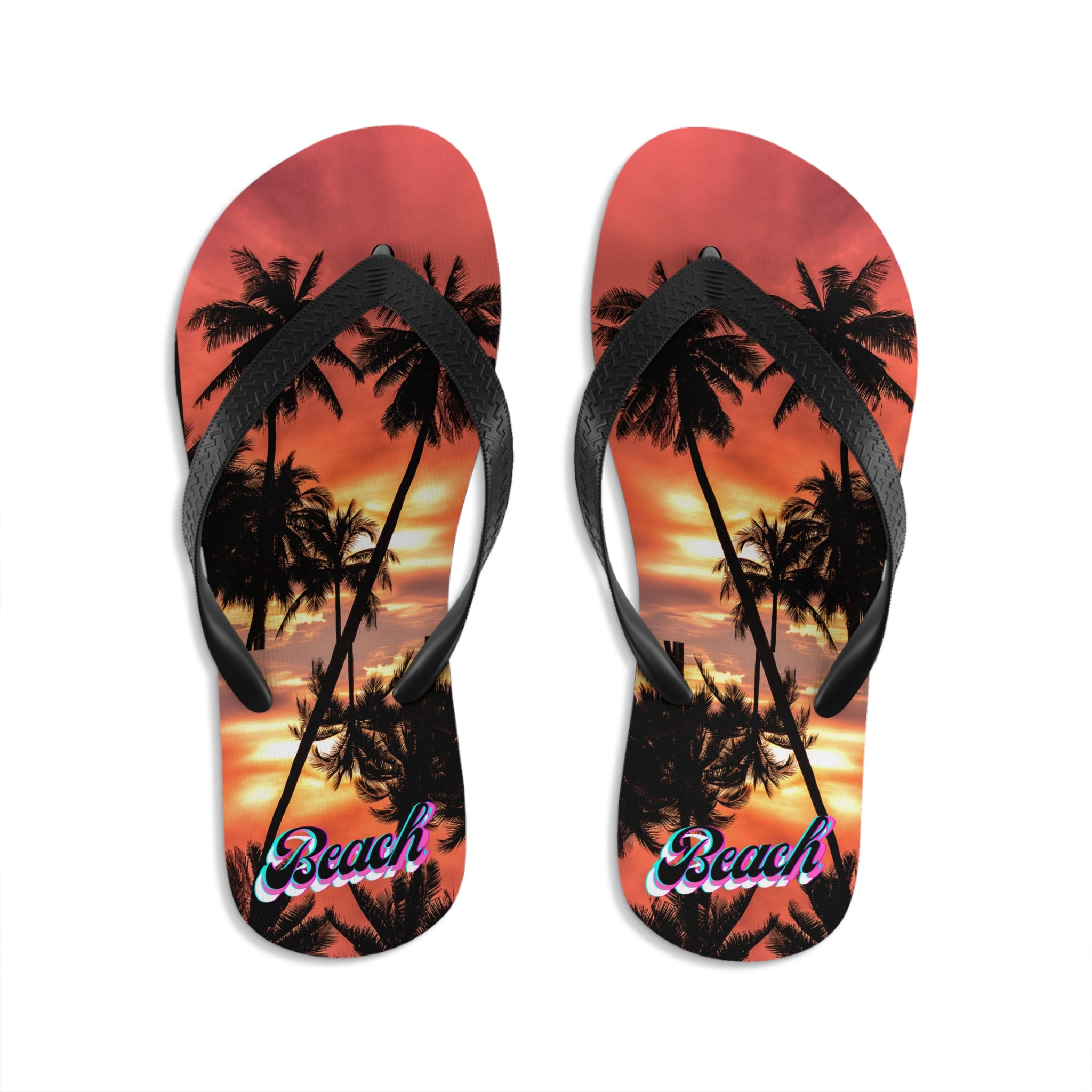 Rich Vibes Red Sunset Beach Silhouette - Unisex Flip-Flops - M