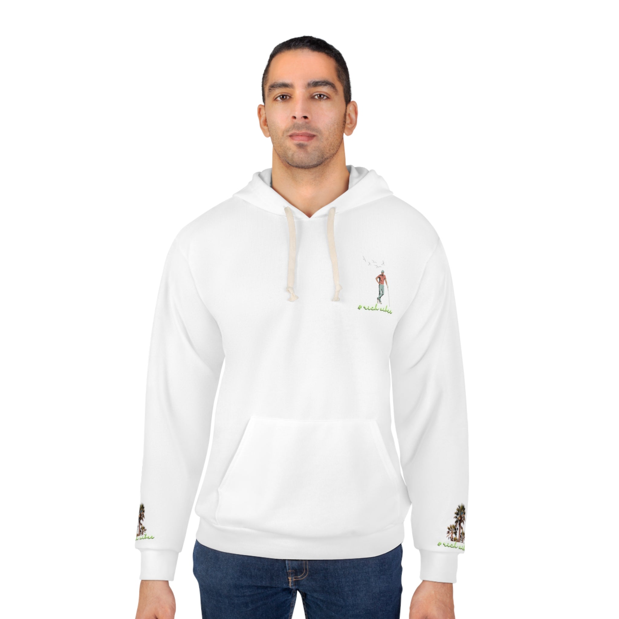 Rich Vibes White Volt RR Colorful Palm Trees Golf Pro 1.0 - Unisex Pullover Hoodie (AOP)