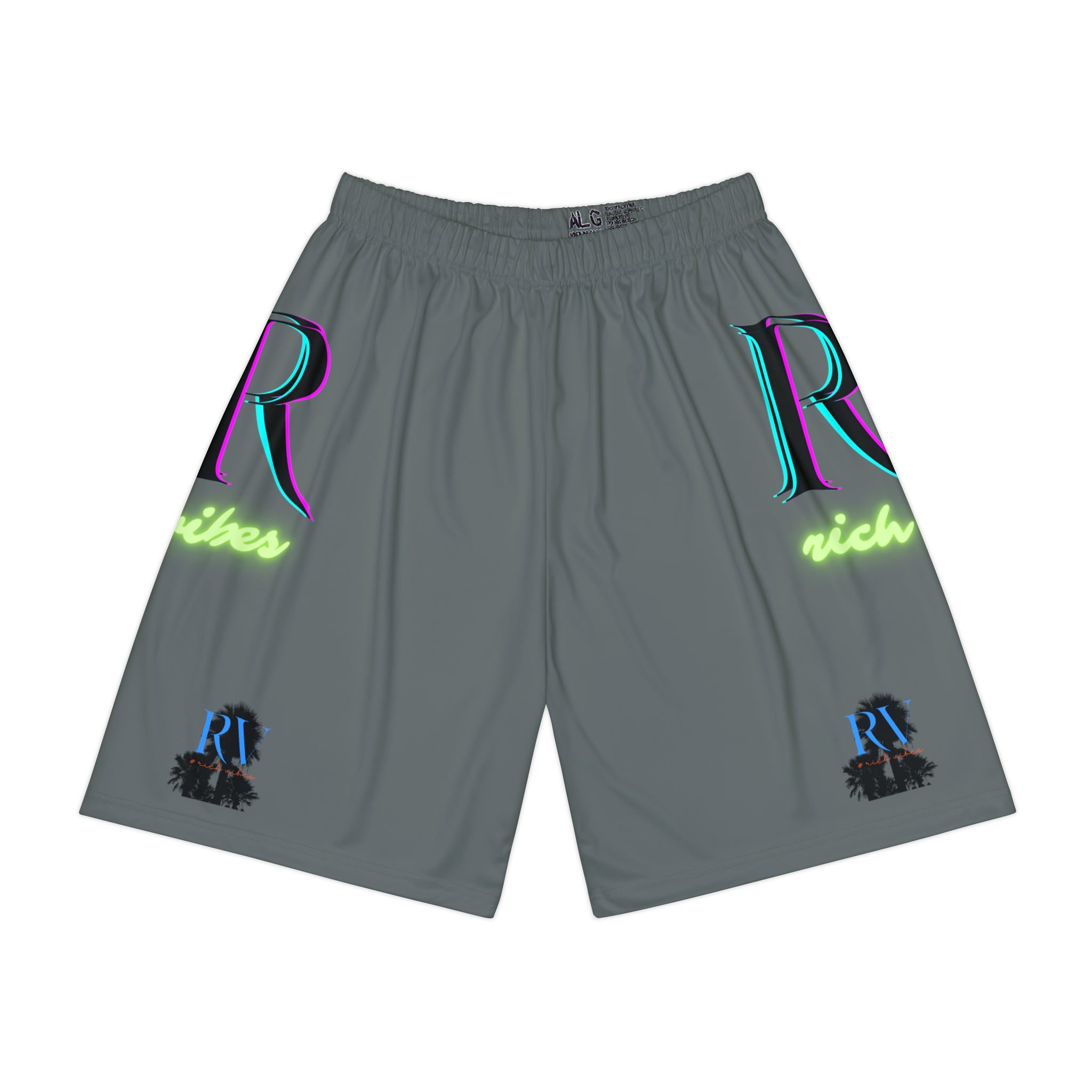 Rich Vibes RR RV Palm Tree Silhouette - Men’s Sports Shorts (AOP) Dark Grey