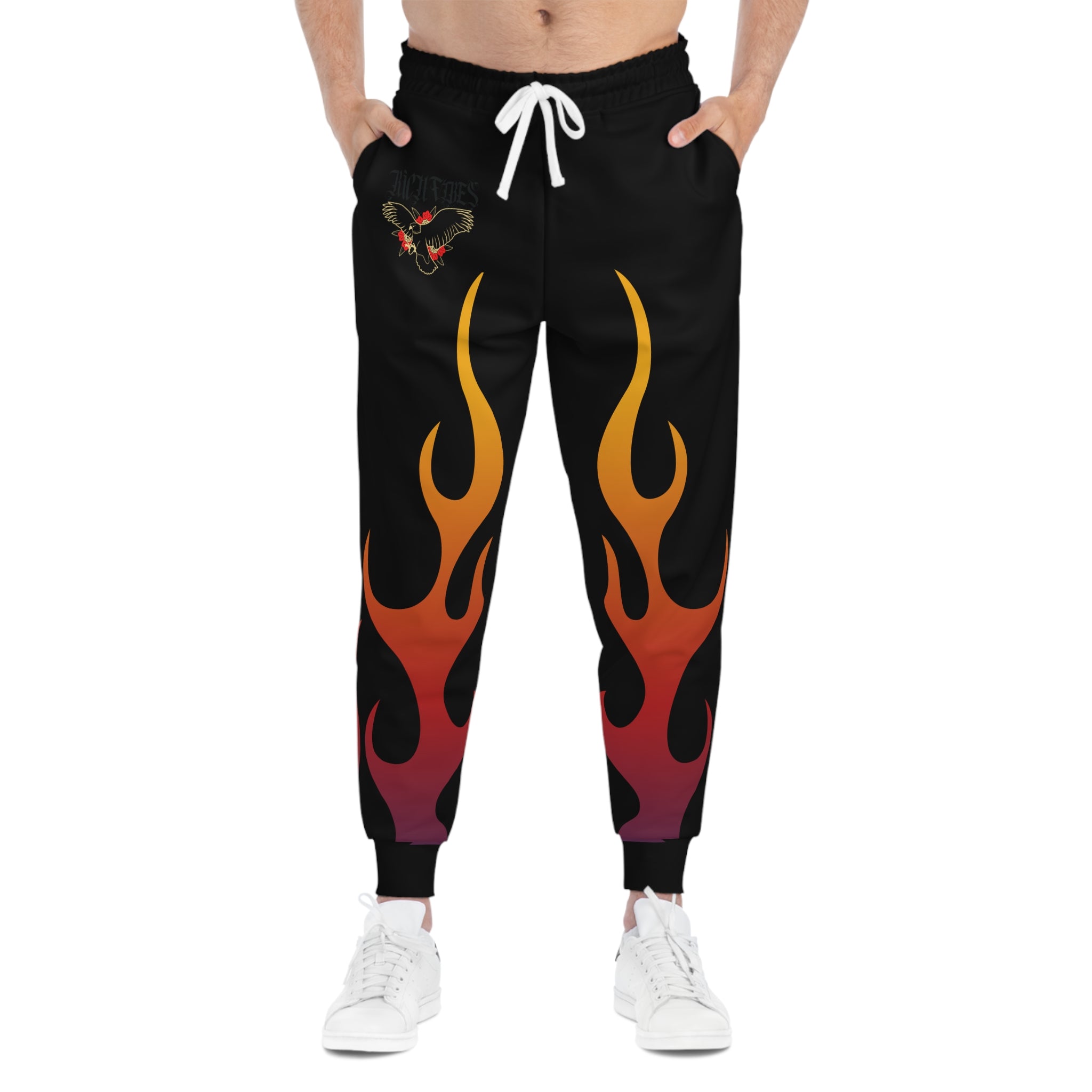 Rich Vibes Gothic Black Bird Flames City Skyline - Athletic Joggers (AOP) Black