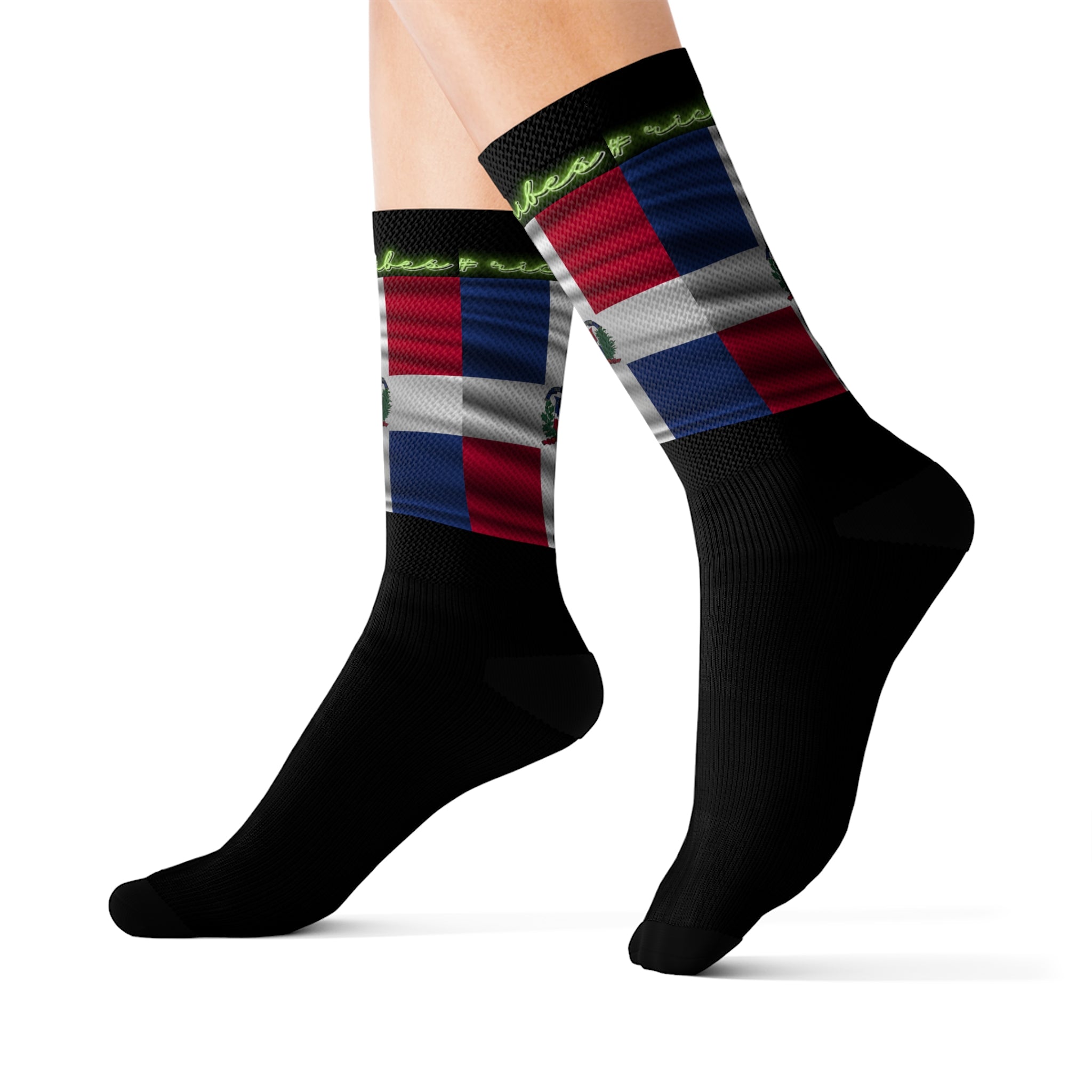 Rich Vibes Volt Dominican Republic Flag Black - Sublimation Socks