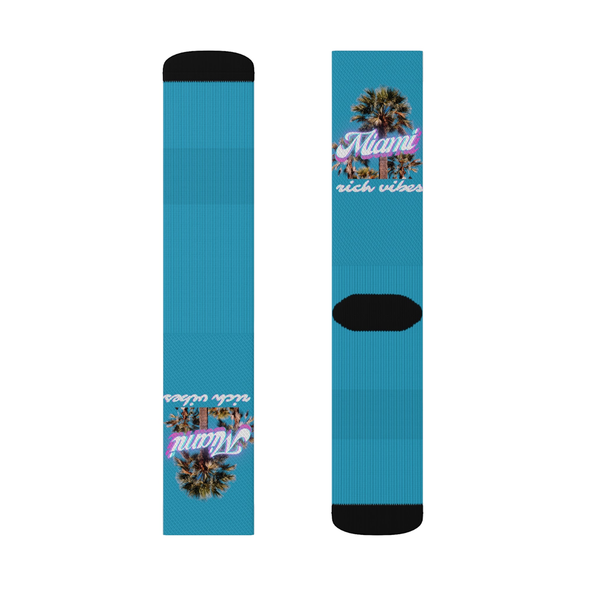 Rich Drip Miami Palm Tree Silhouette - Sublimation Socks Turquoise