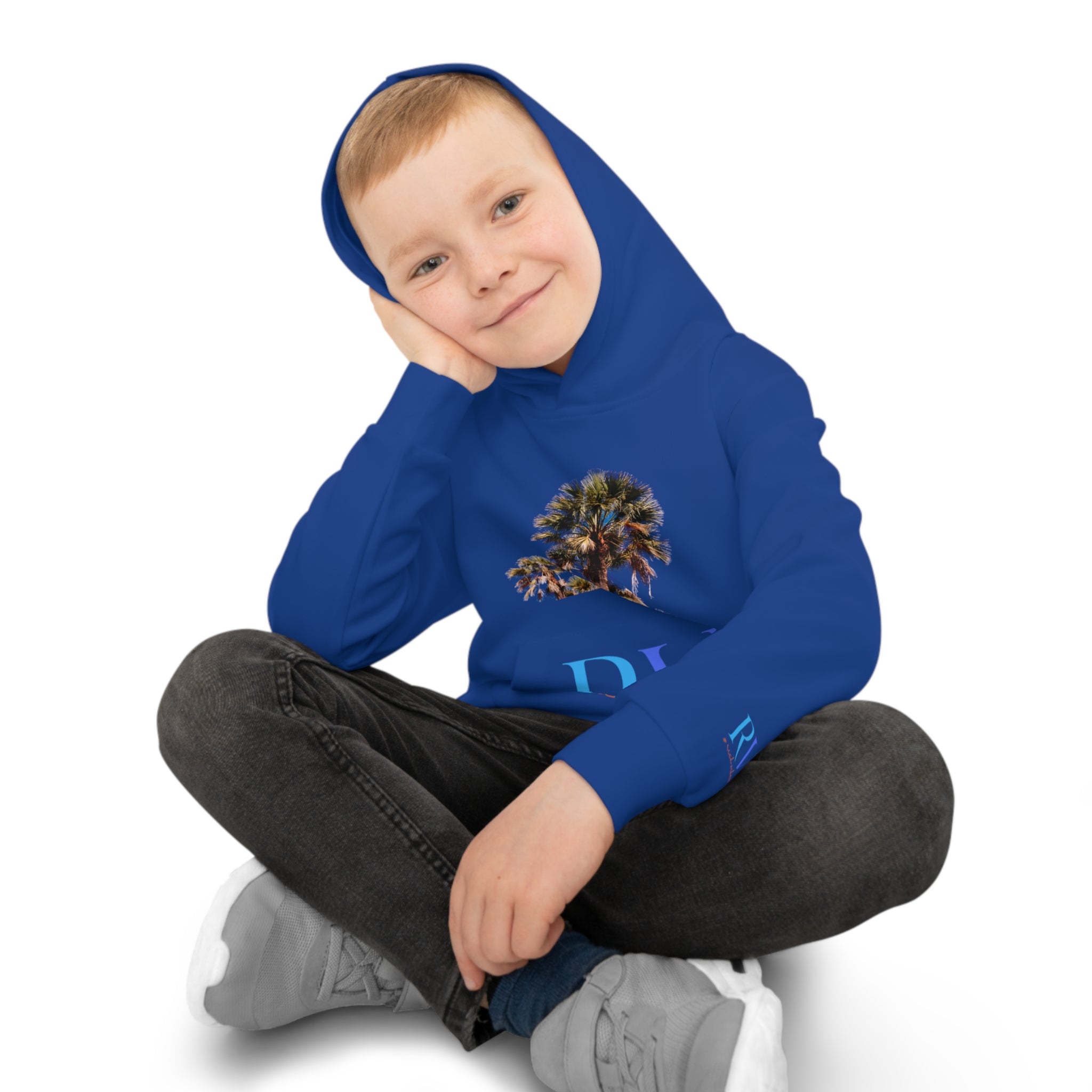 Rich Vibes Follow Your Dreams RV Color Palm Tree Royal Blue 3 -  Children's Hoodie (AOP)