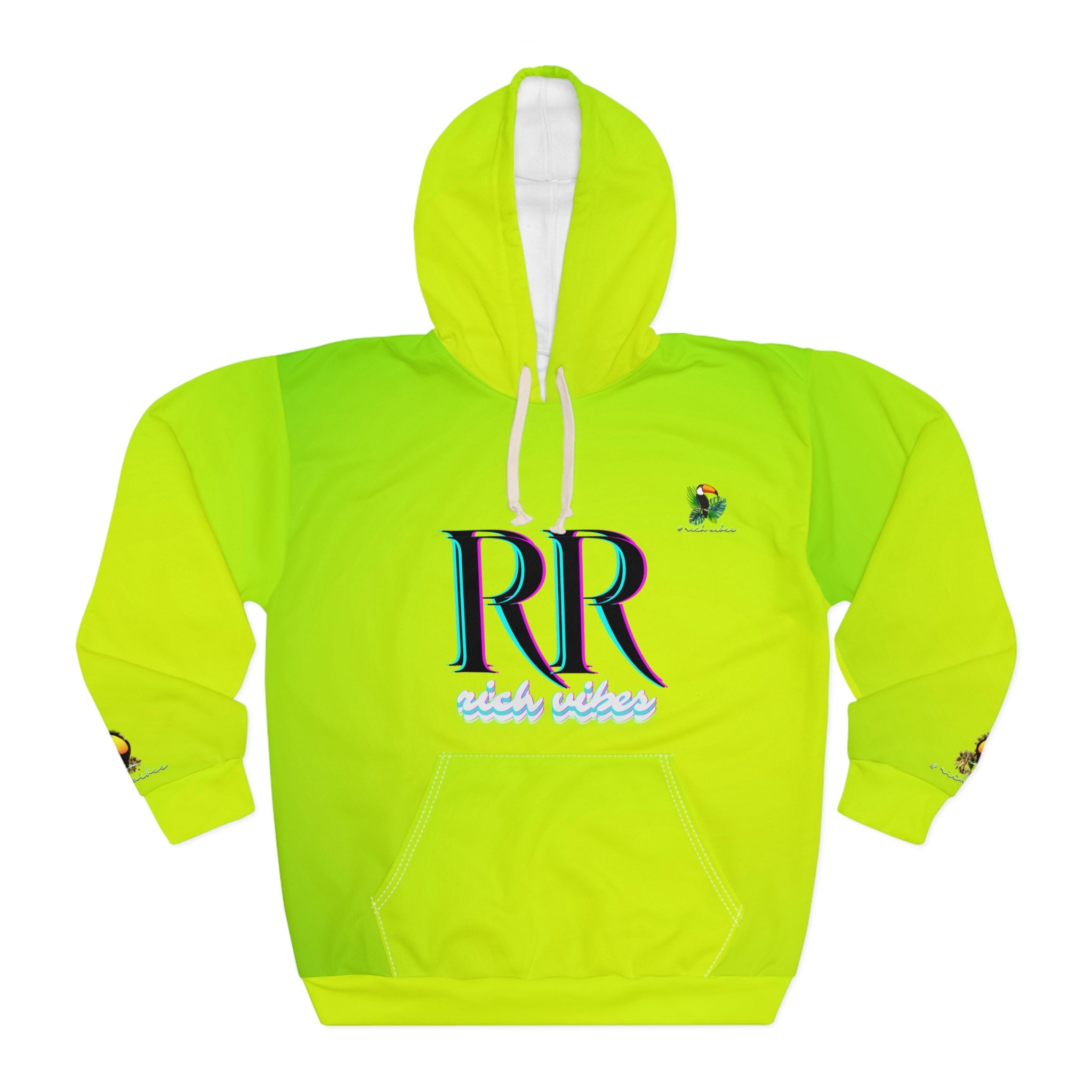 Rich Vibes Lime Green Volt RR Tropical Jungle Tiger 1.0 - Unisex Pullover Hoodie (AOP)