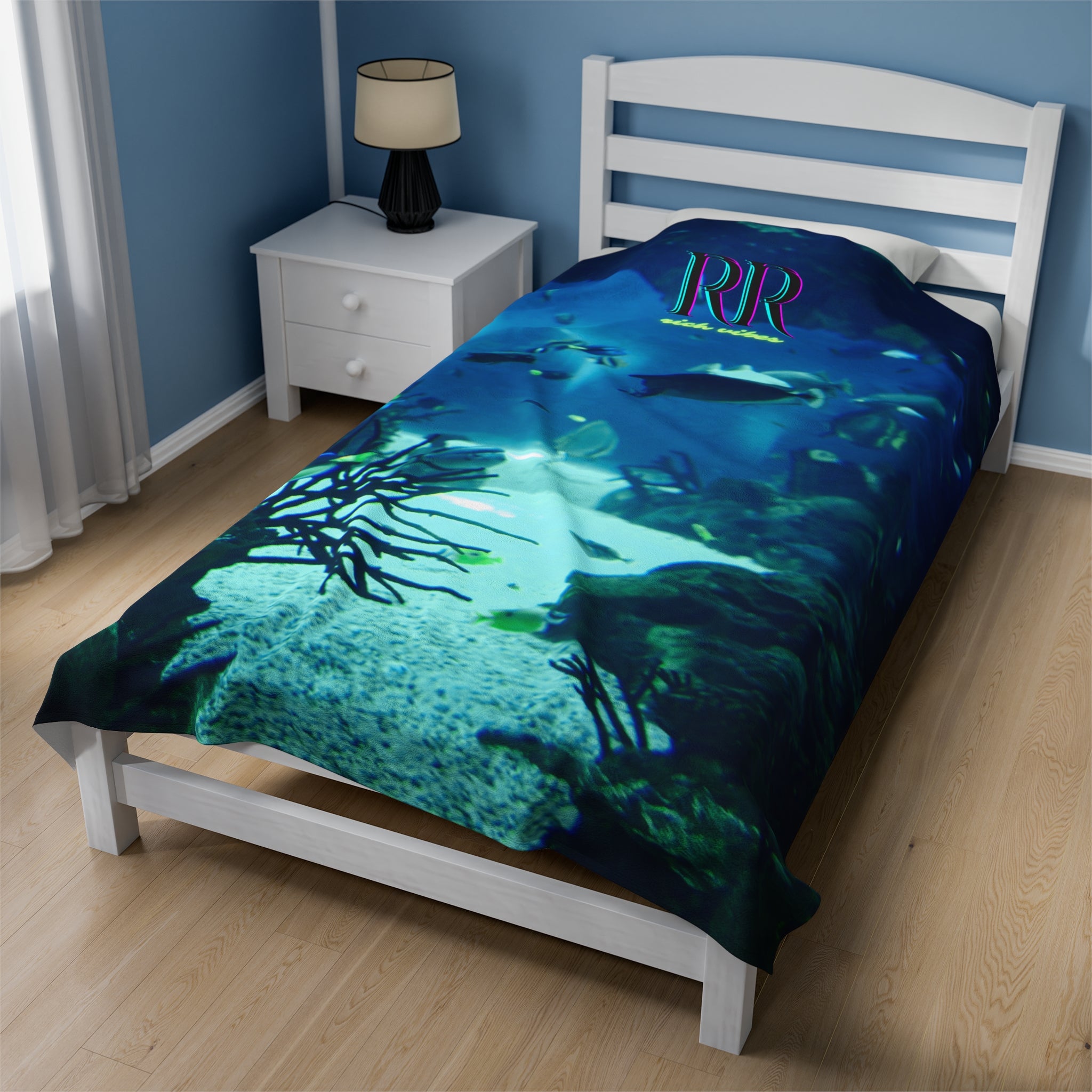 Rich Vibes Volt RR Blue Ocean Coral Reef  - Velveteen Plush Blanket
