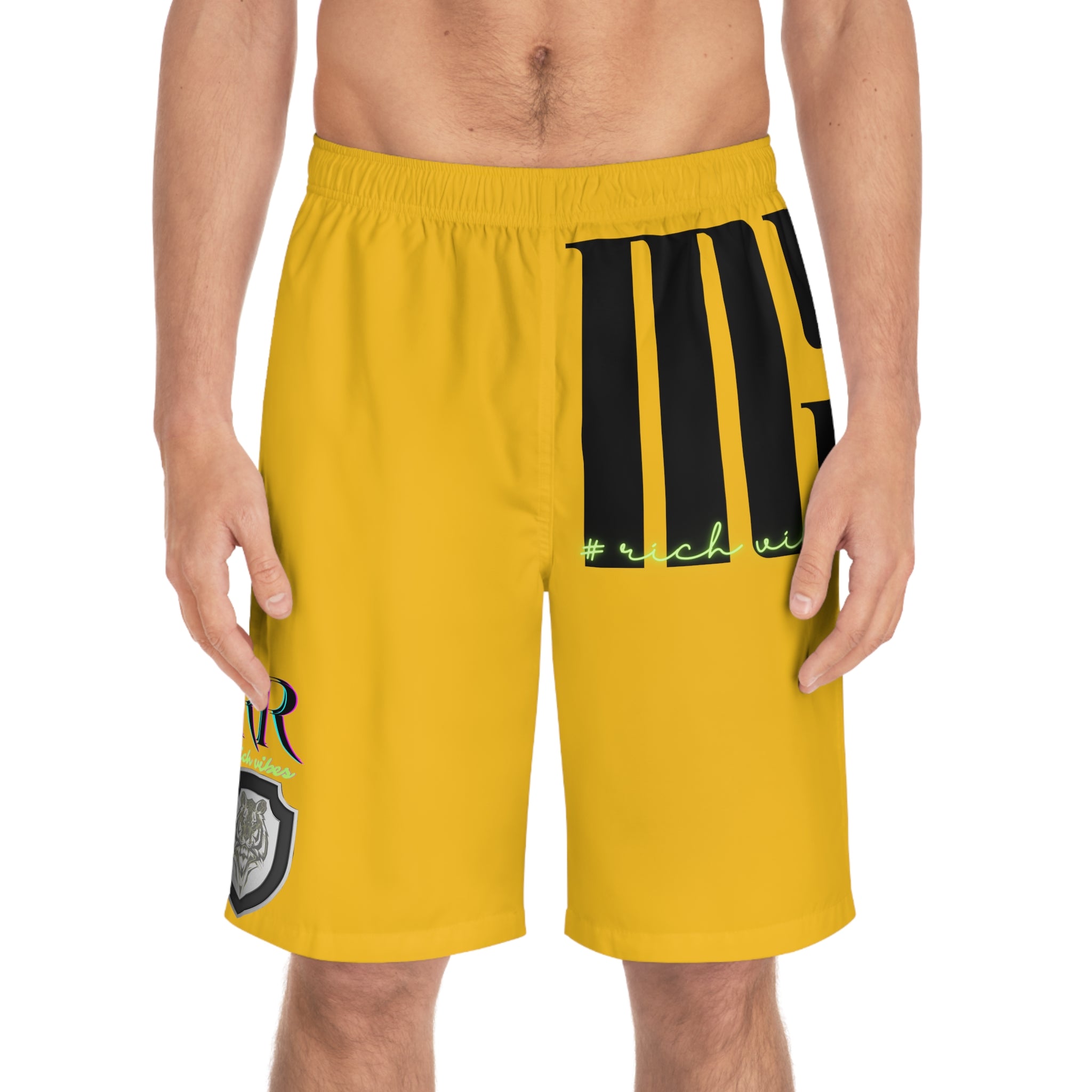 Rich Vibes Volt MG Tiger Shield Yellow - Men's Board Shorts (AOP)