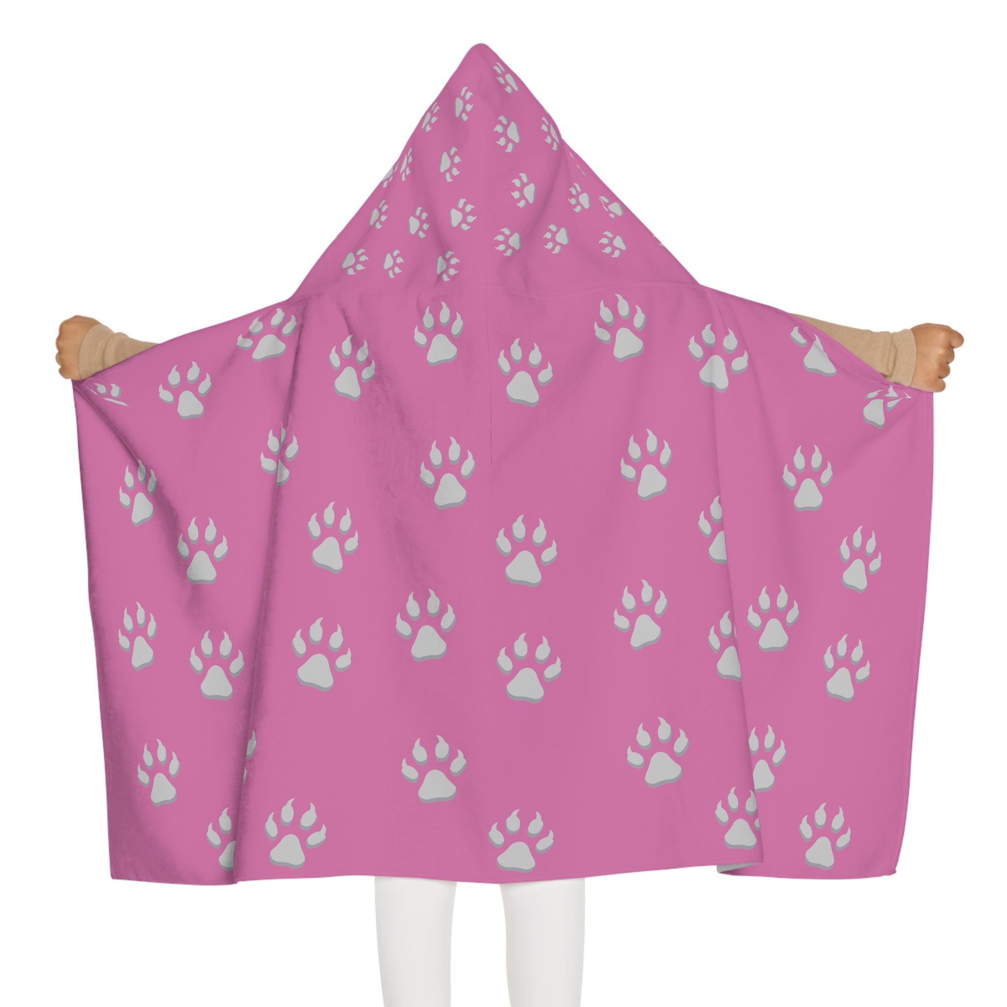 Tiger Cub Paw Print - Youth Hooded Towel (Light Pink)