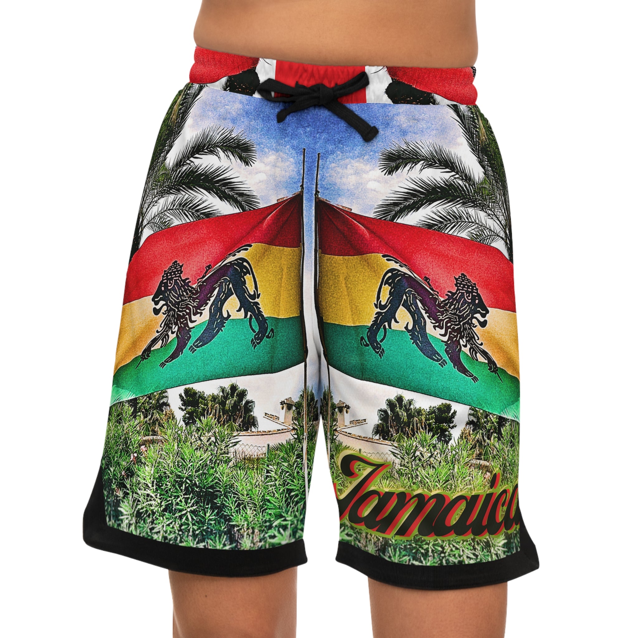 Lion of Judah Jamaica Flag RV Pulse - Basketball Rib Shorts (AOP)