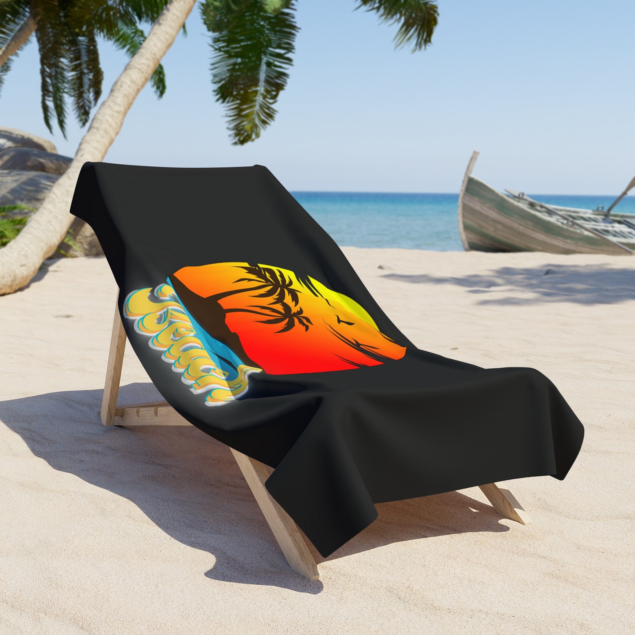 Rich Vibes Beach Vibes Golden Sunset - Beach Towel Black