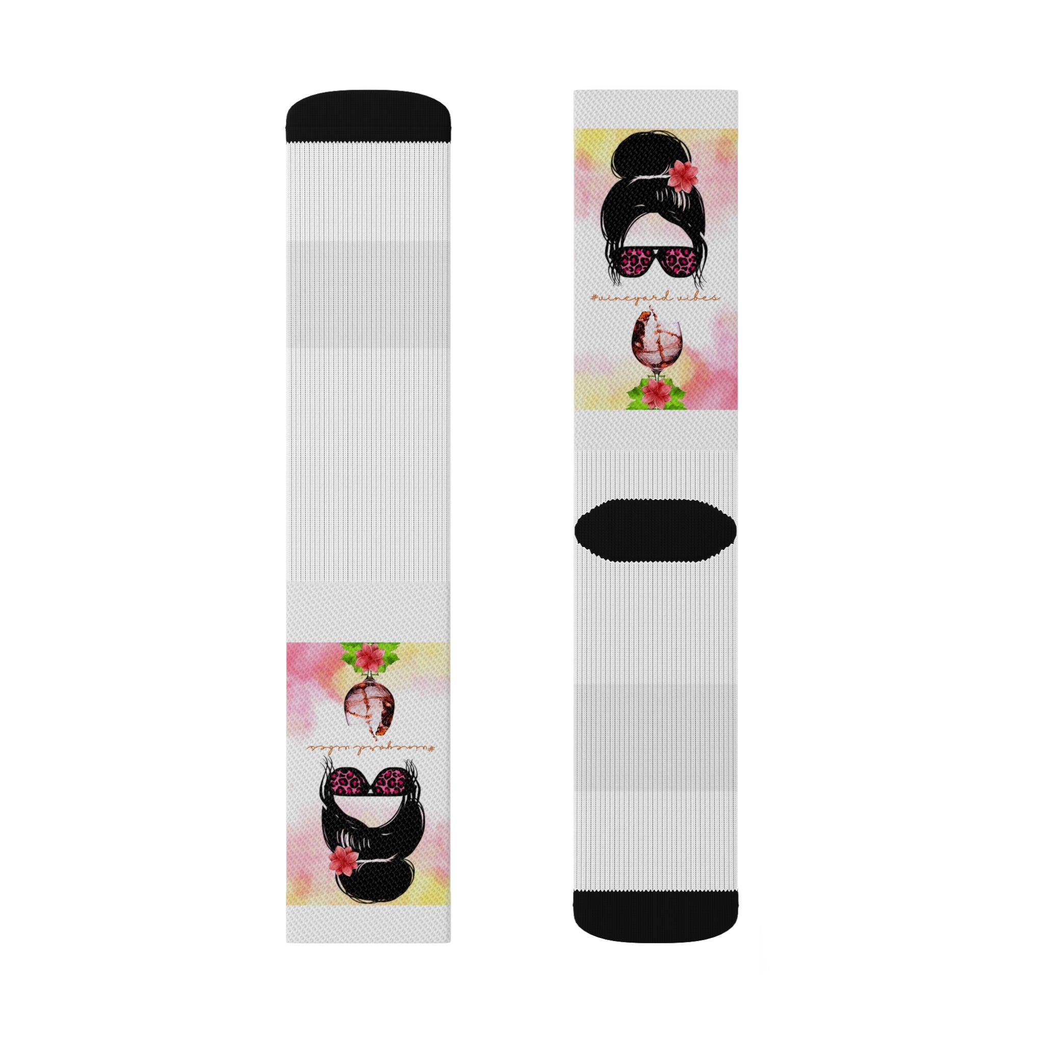 Vineyard Vibes Pink Water Colors White - Sublimation Socks