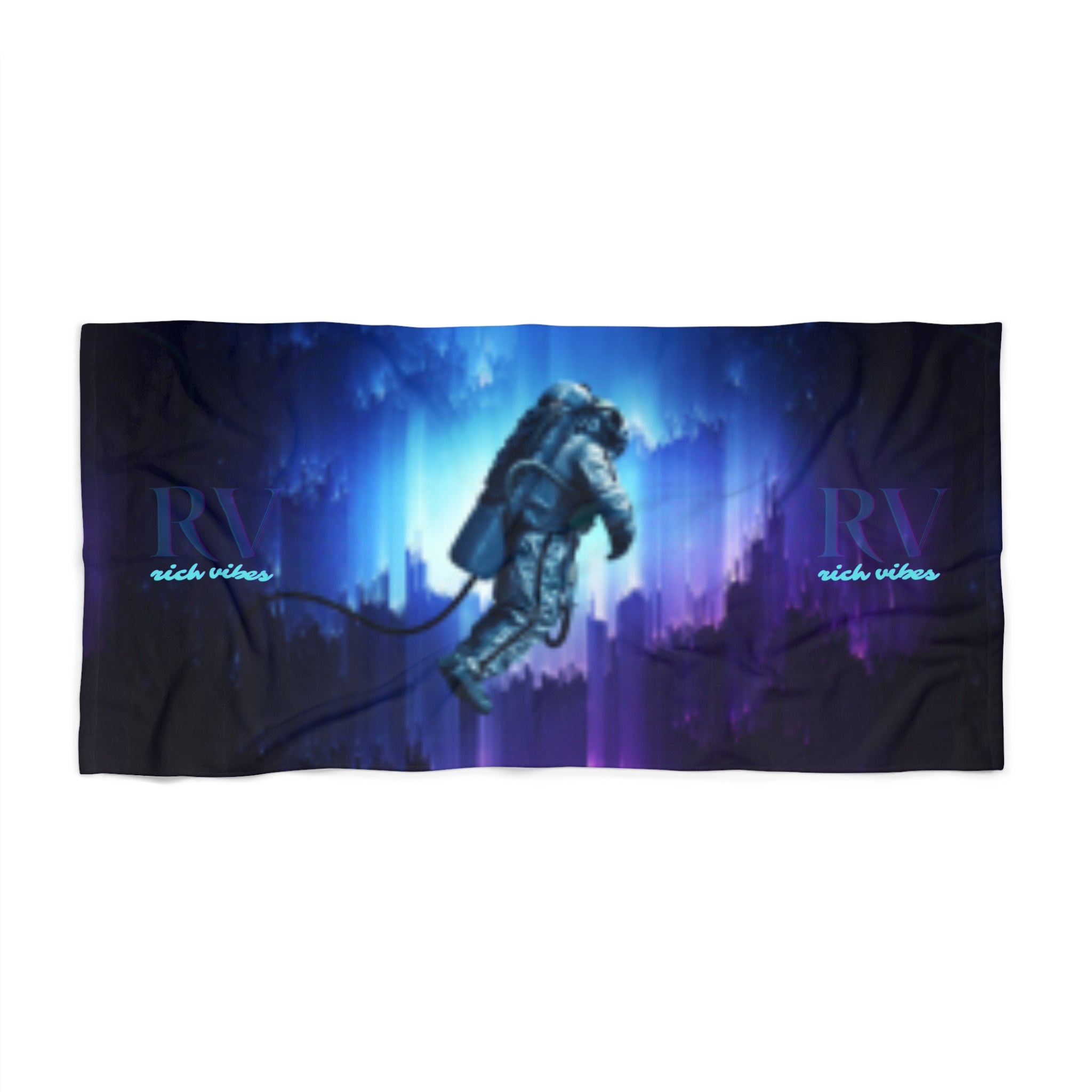 Rich Vibes RV Galaxy Astronaut  - Beach Towel - Black