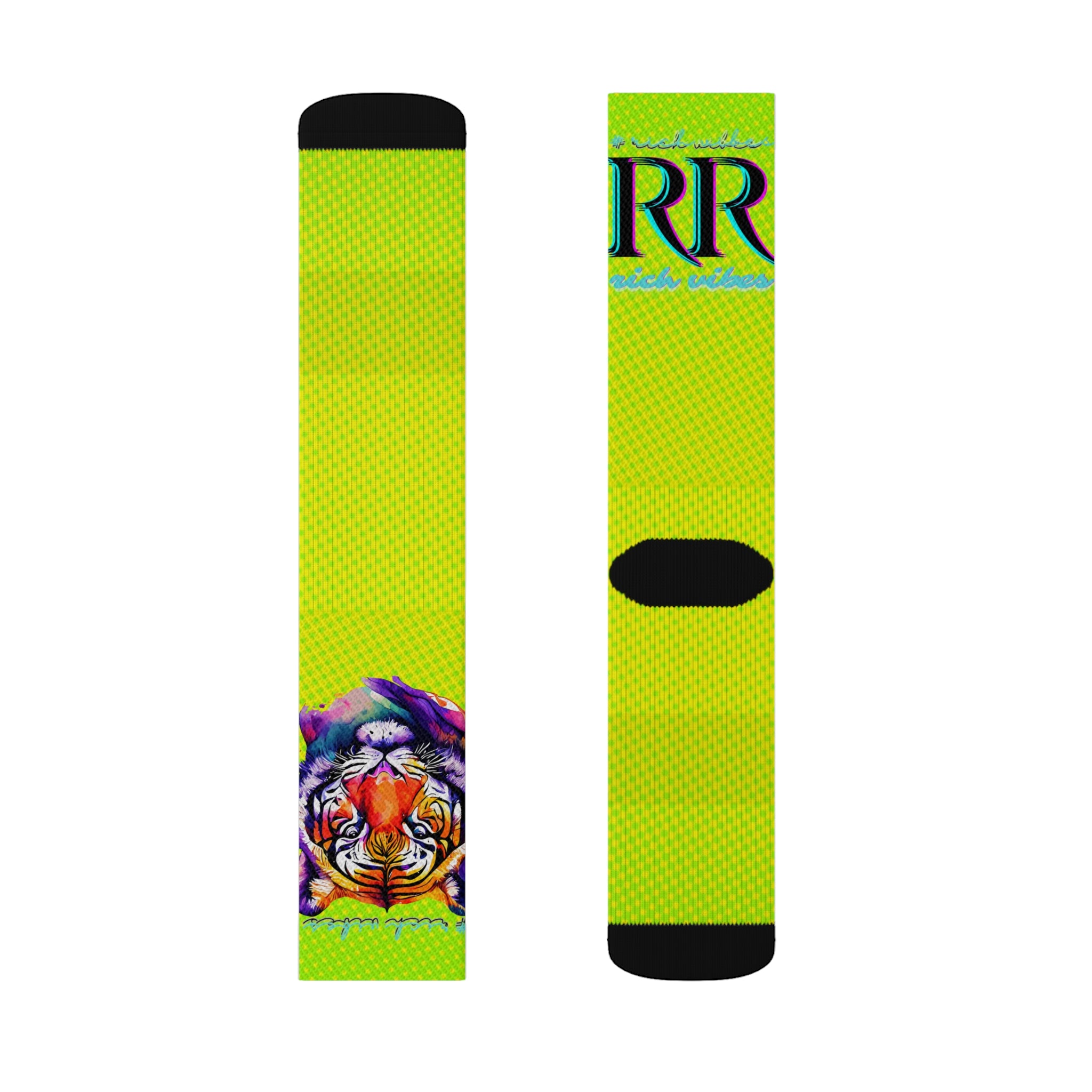Rich Vibes RR Volt Green Tropical Jungle Tiger - Sublimation Socks Black