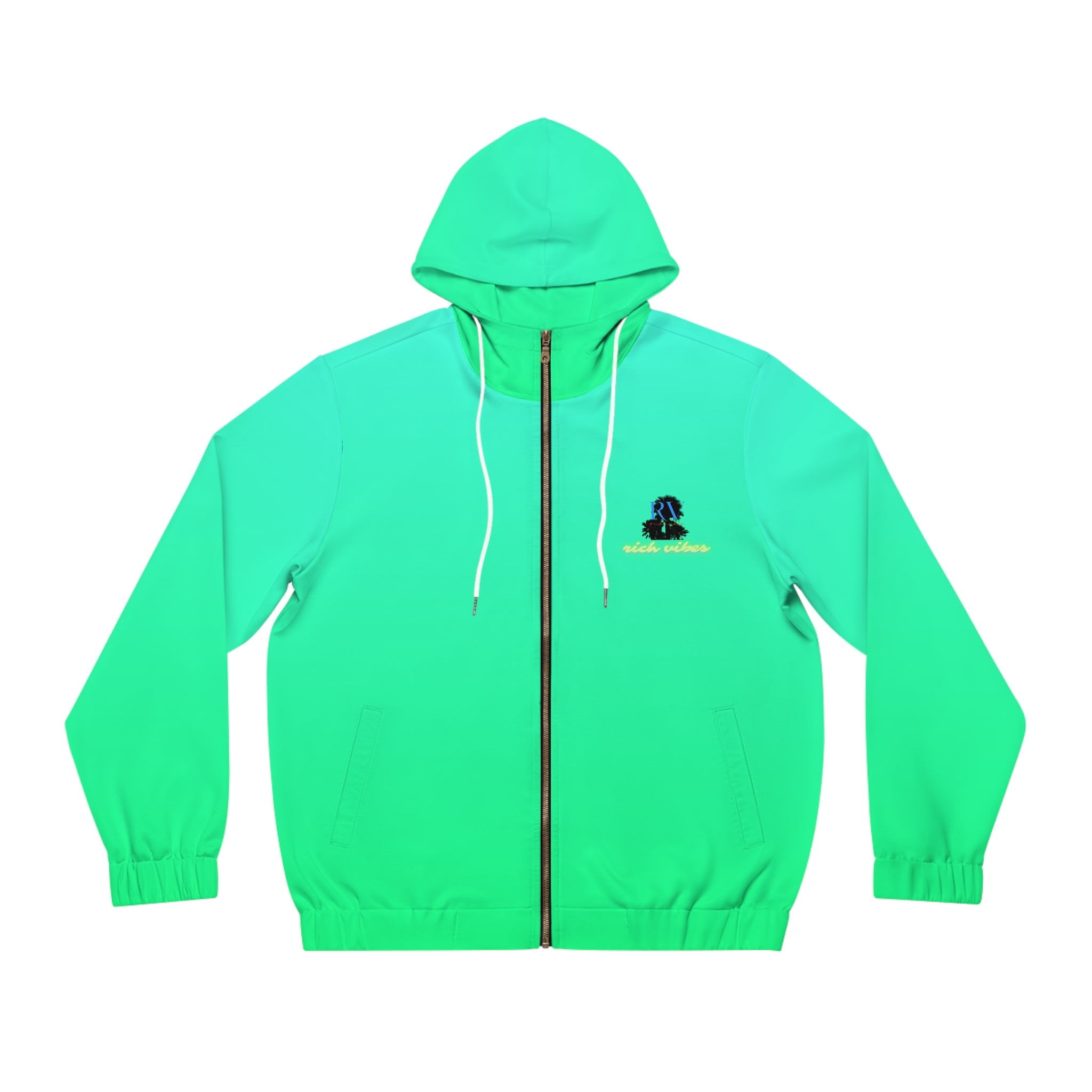 Rich Vibes RR Sea Green Tropical Beach Bird 1.5 - Men's Full-Zip Hoodie (AOP)