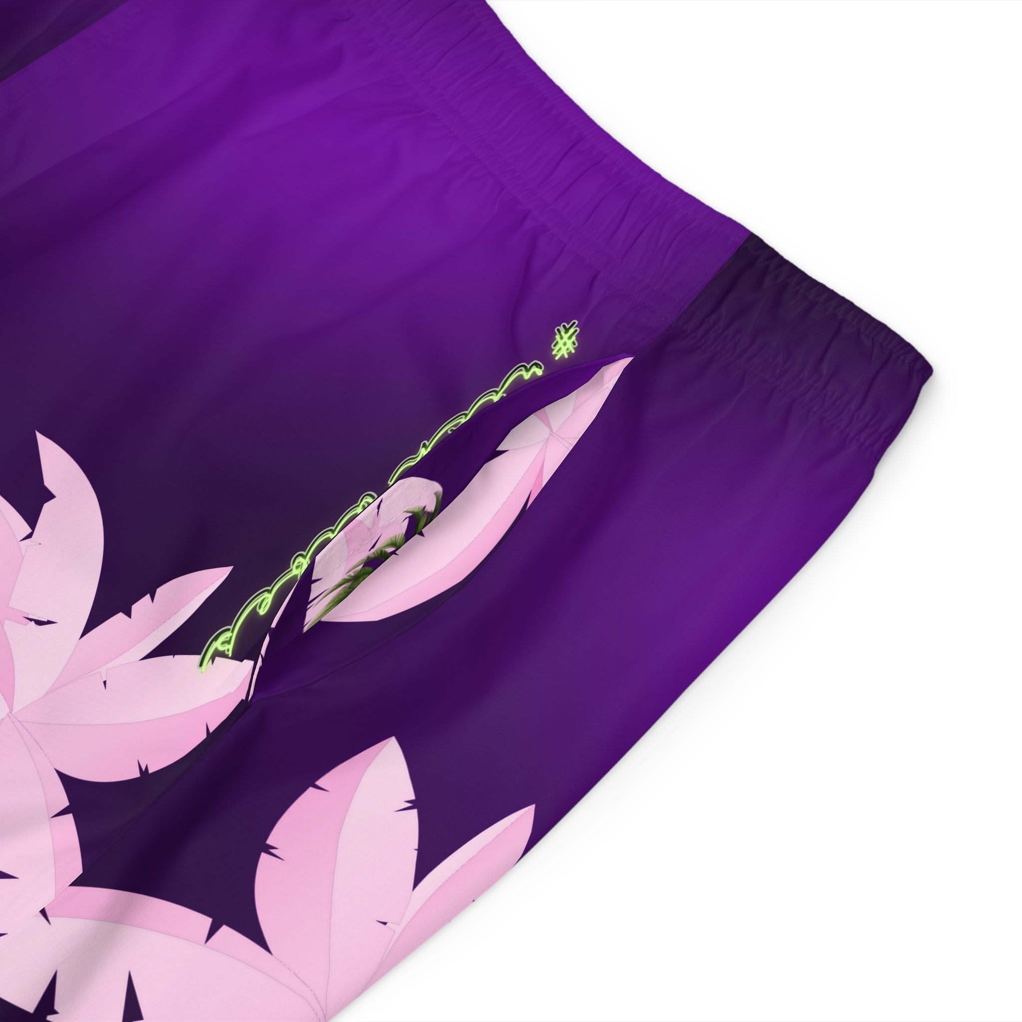 Rich Vibes Purple Tropical Pink Palm Tree Beach Chill Vibes 1.0 - Men's Board Shorts (AOP)
