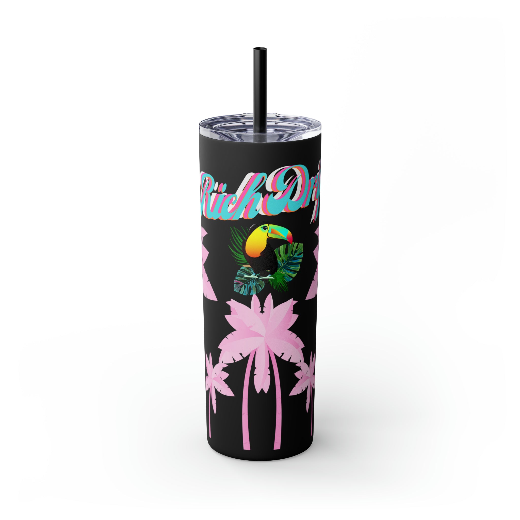Rich Drip Tropical Pink Palm Tree - Skinny Tumbler with Straw, 20oz