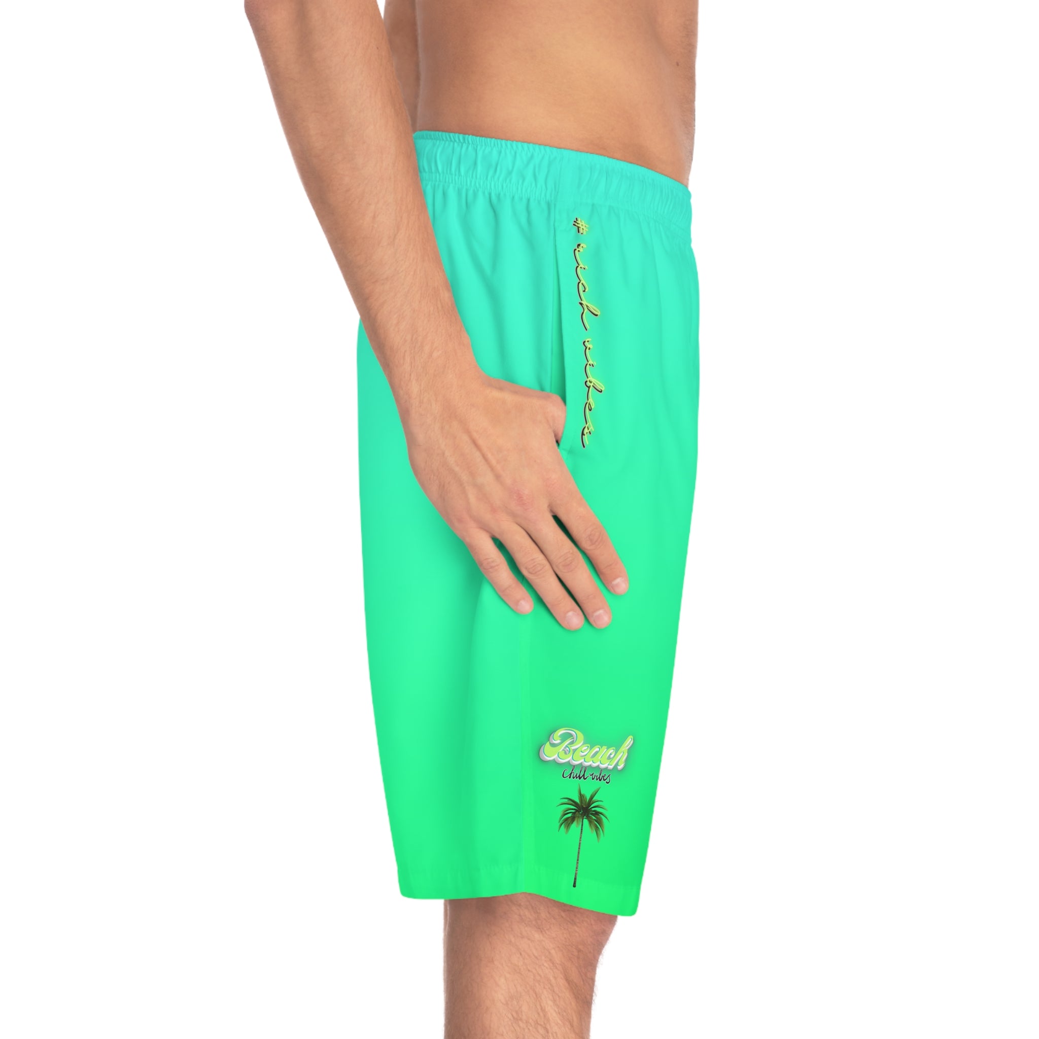Rich Vibes Volt Green Tropical Tiger Beach Chill Vibes 2.0 - Men's Board Shorts (AOP)