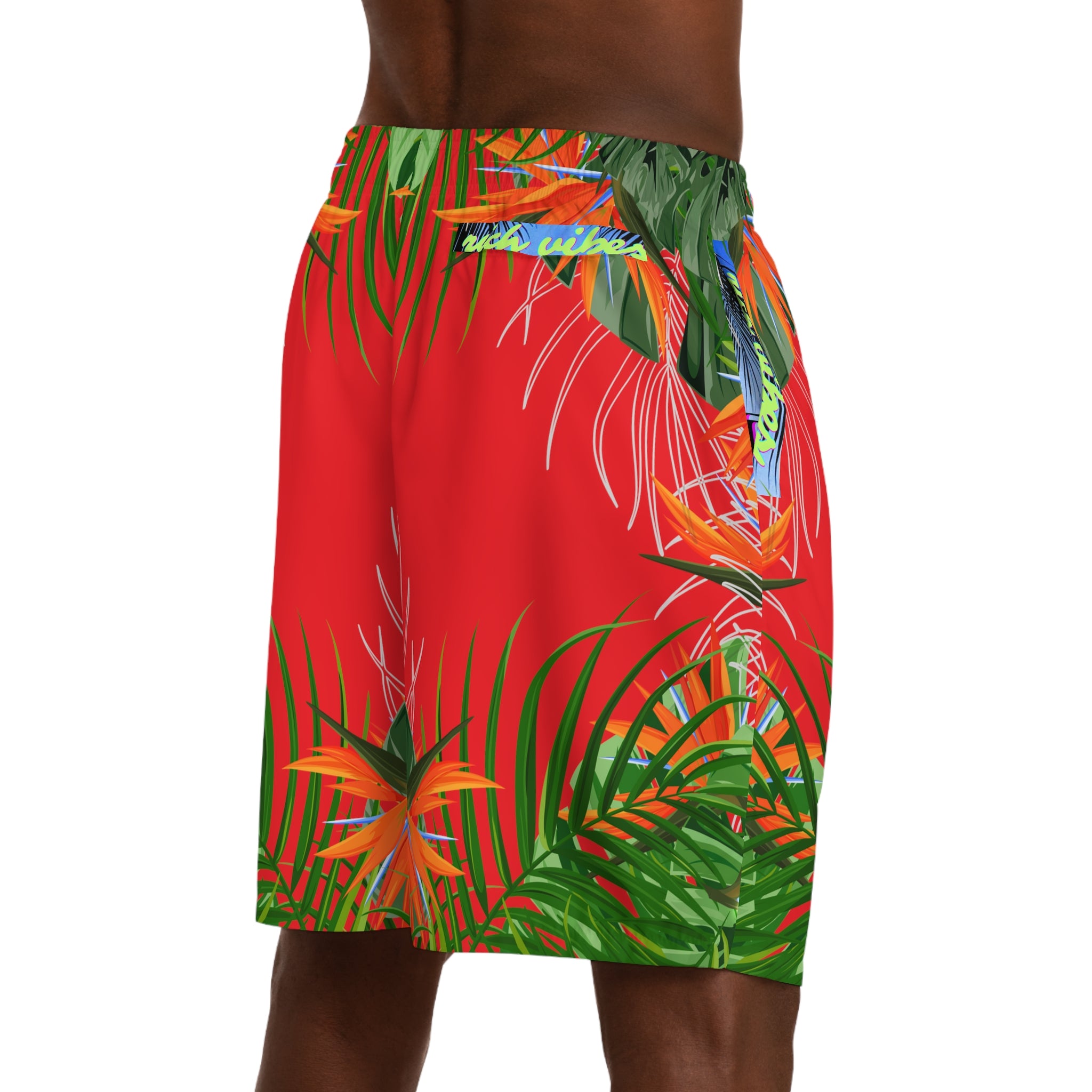 Rich Vibes Volt Infrared Tropical Jungle Print - Men's Jogger Shorts (AOP)Black
