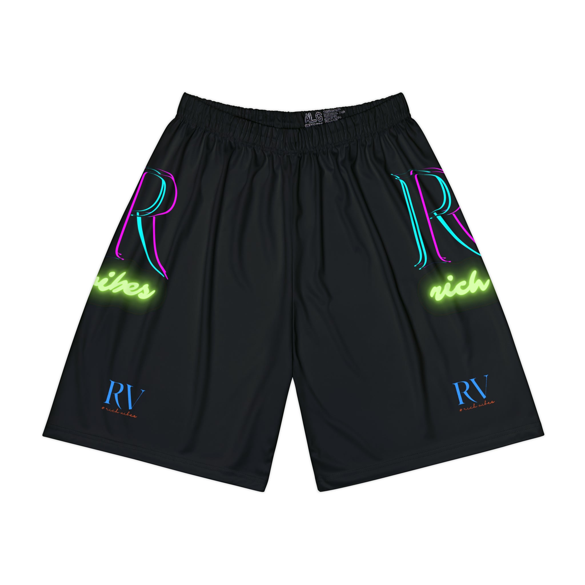 Rich Vibes RR RV Palm Tree Silhouette - Men’s Sports Shorts (AOP) Black