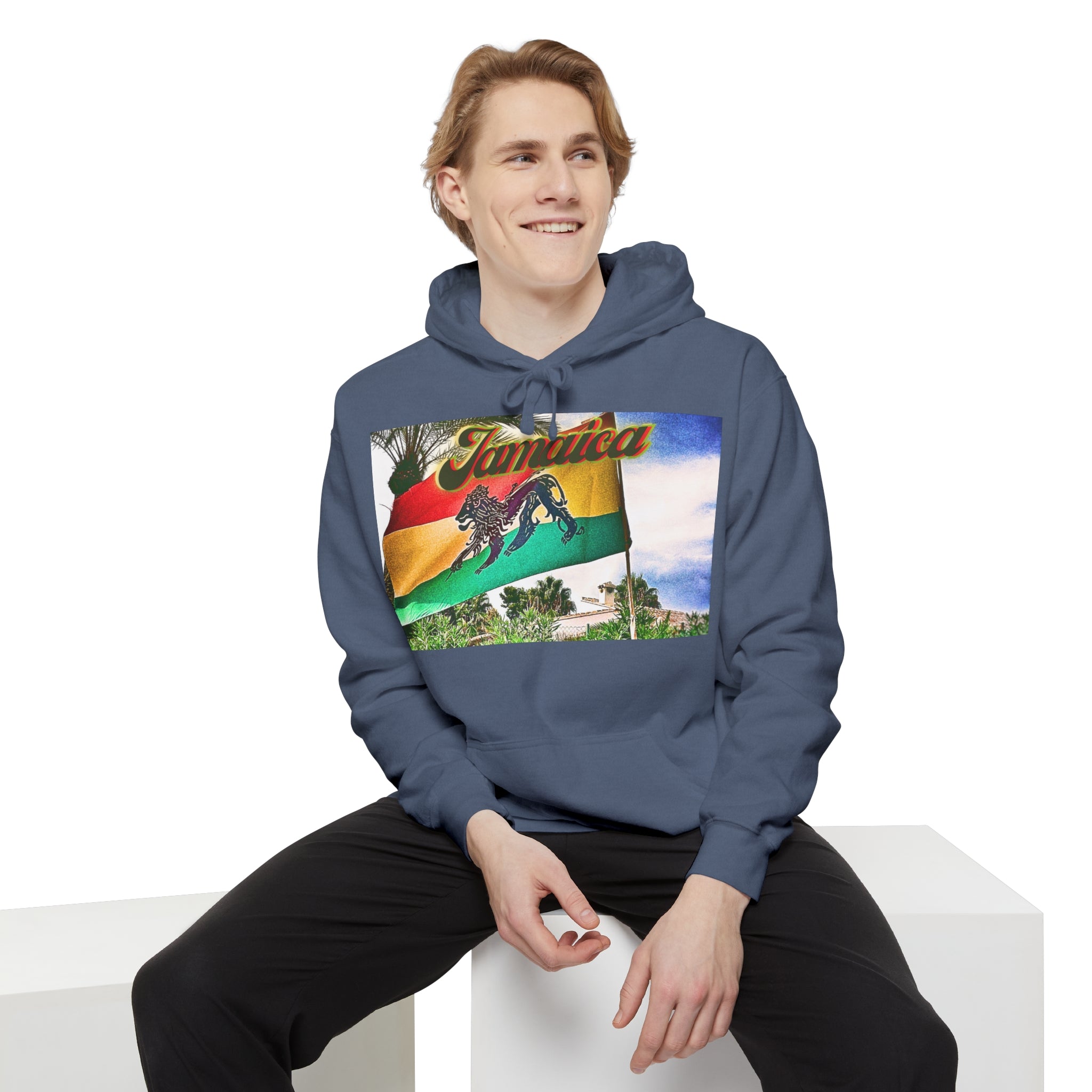 Jamaica Lion Of Judah Flag Denim - Garment-Dyed Hoodie
