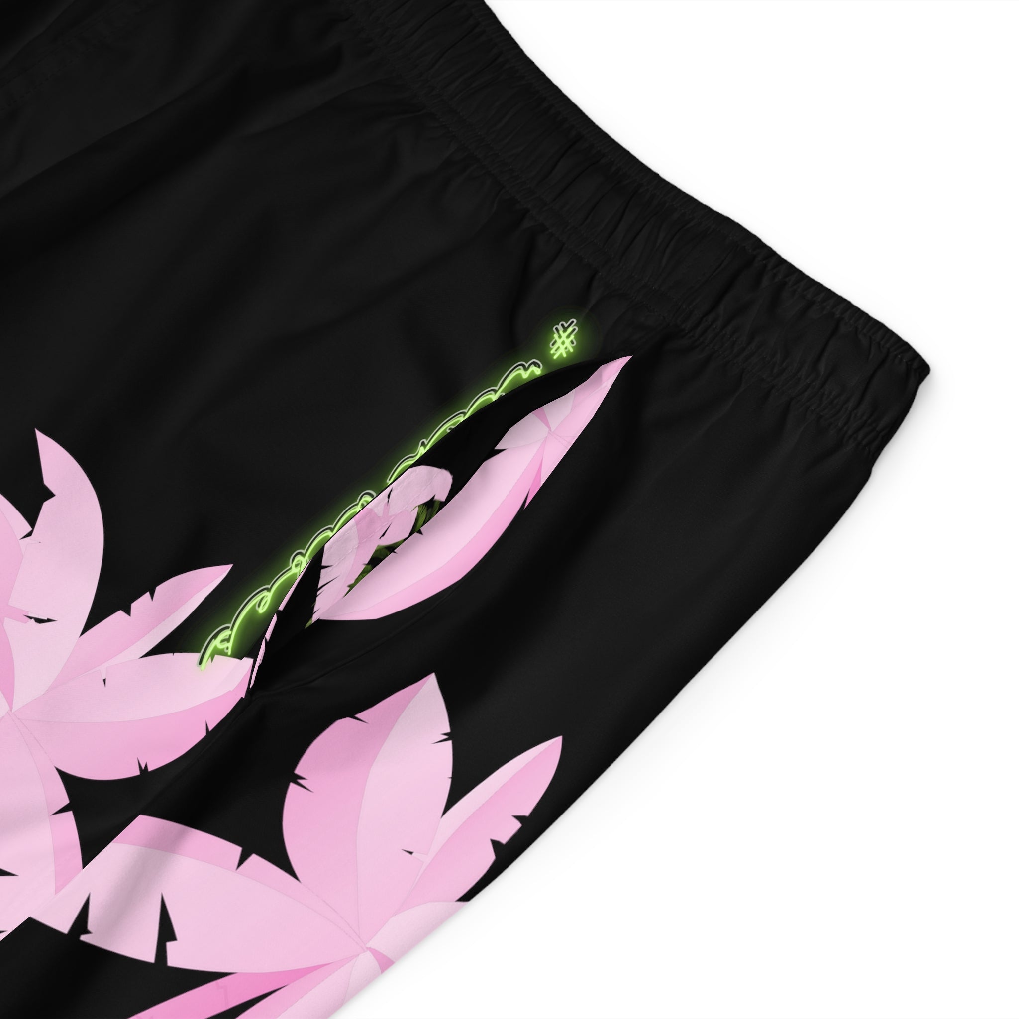 Rich Vibes Black Volt Tropical Pink Palm Tree Beach Chill Vibes 1.0 - Men's Board Shorts (AOP)