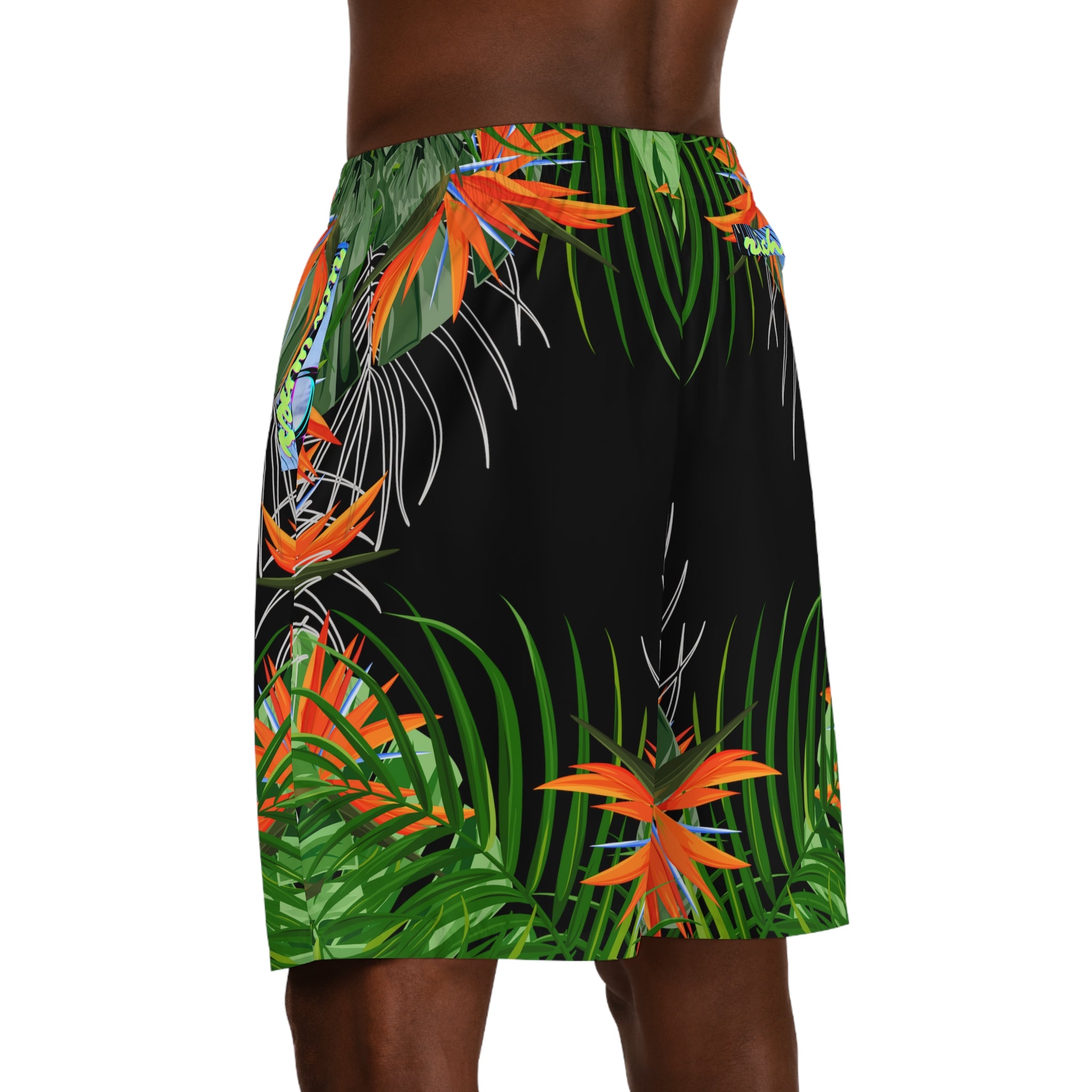 Rich Vibes Volt Black Tropical Jungle Print - Men's Jogger Shorts (AOP)Black
