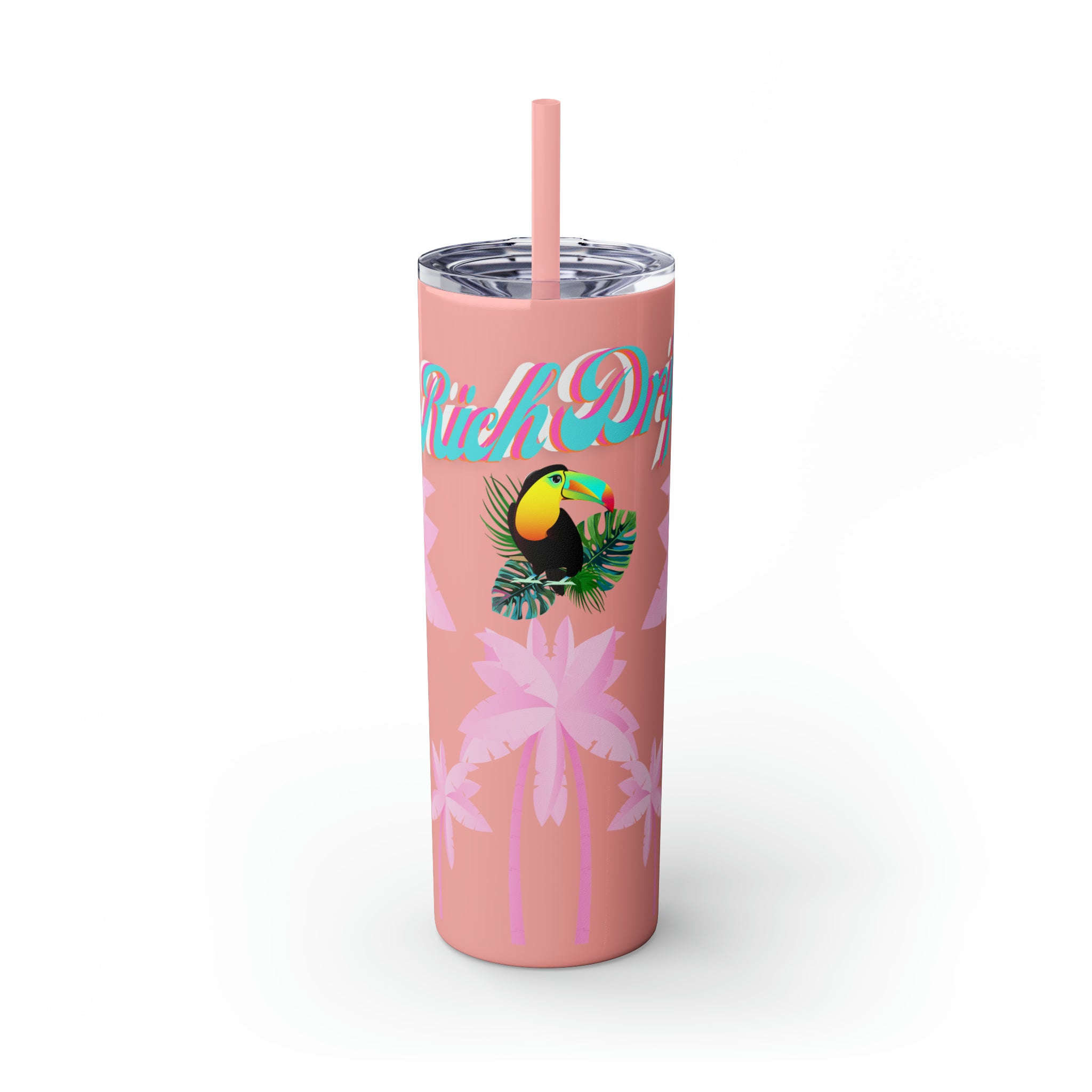 Rich Drip Tropical Pink Palm Tree - Skinny Tumbler with Straw, 20oz