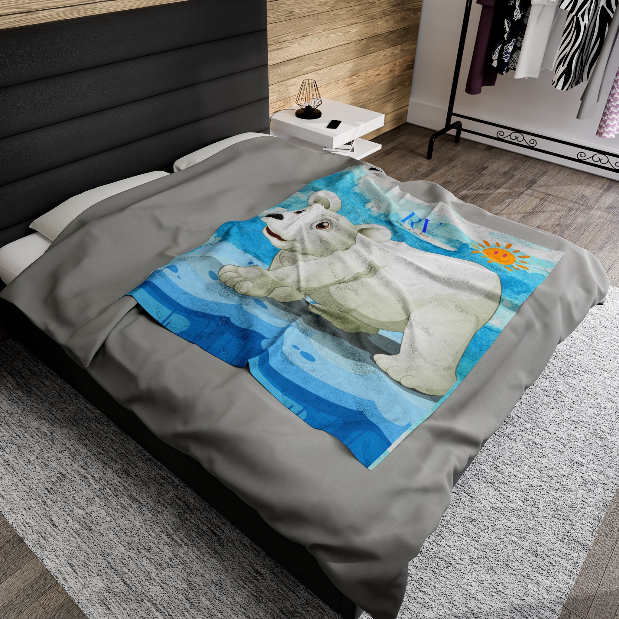 RV Polar Bear Smiley Sunshine - Velveteen Plush Blanket
