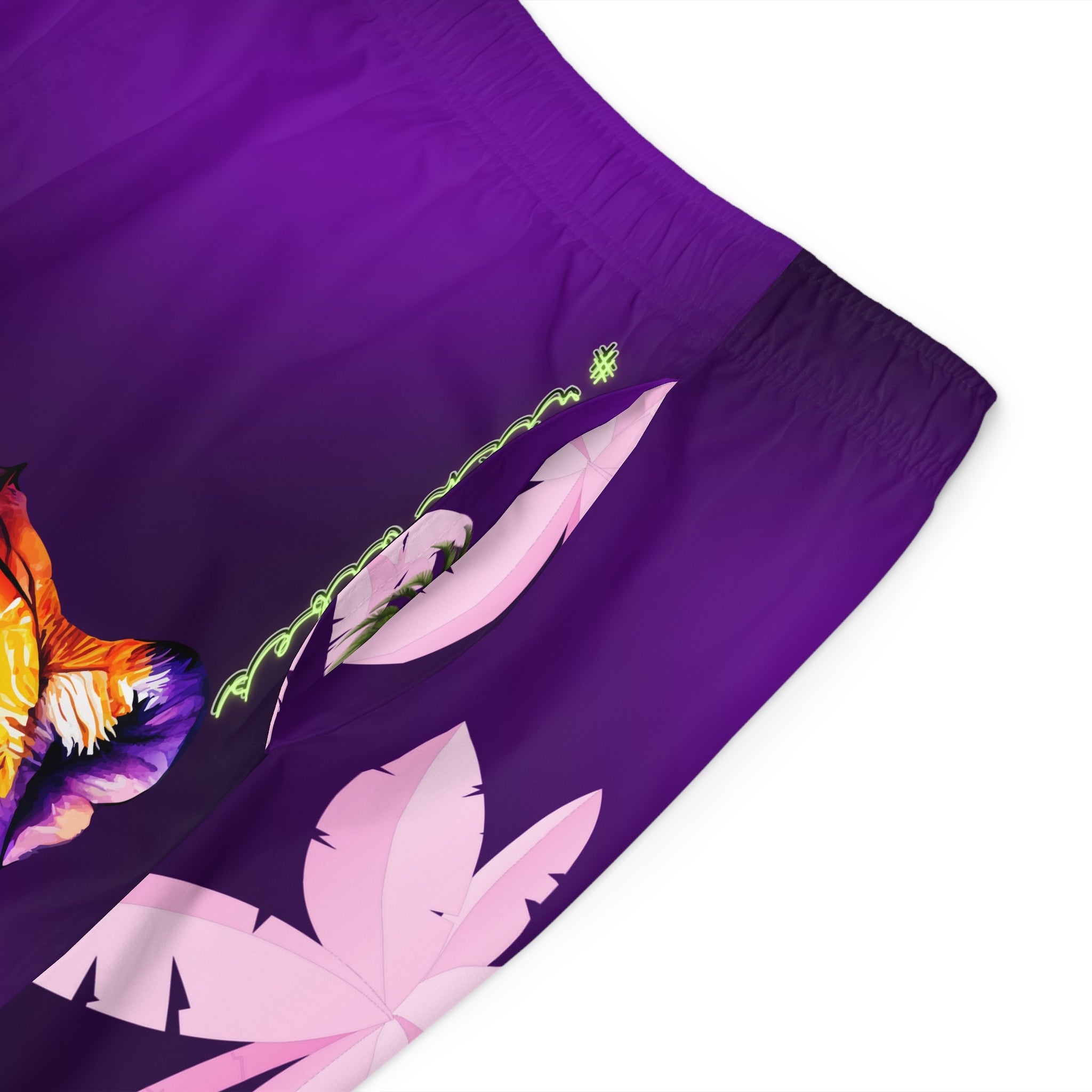 Rich Vibes Volt Purple Tropical Pink Palm Tree Beach Chill Vibes 2.5 - Men's Board Shorts (AOP)