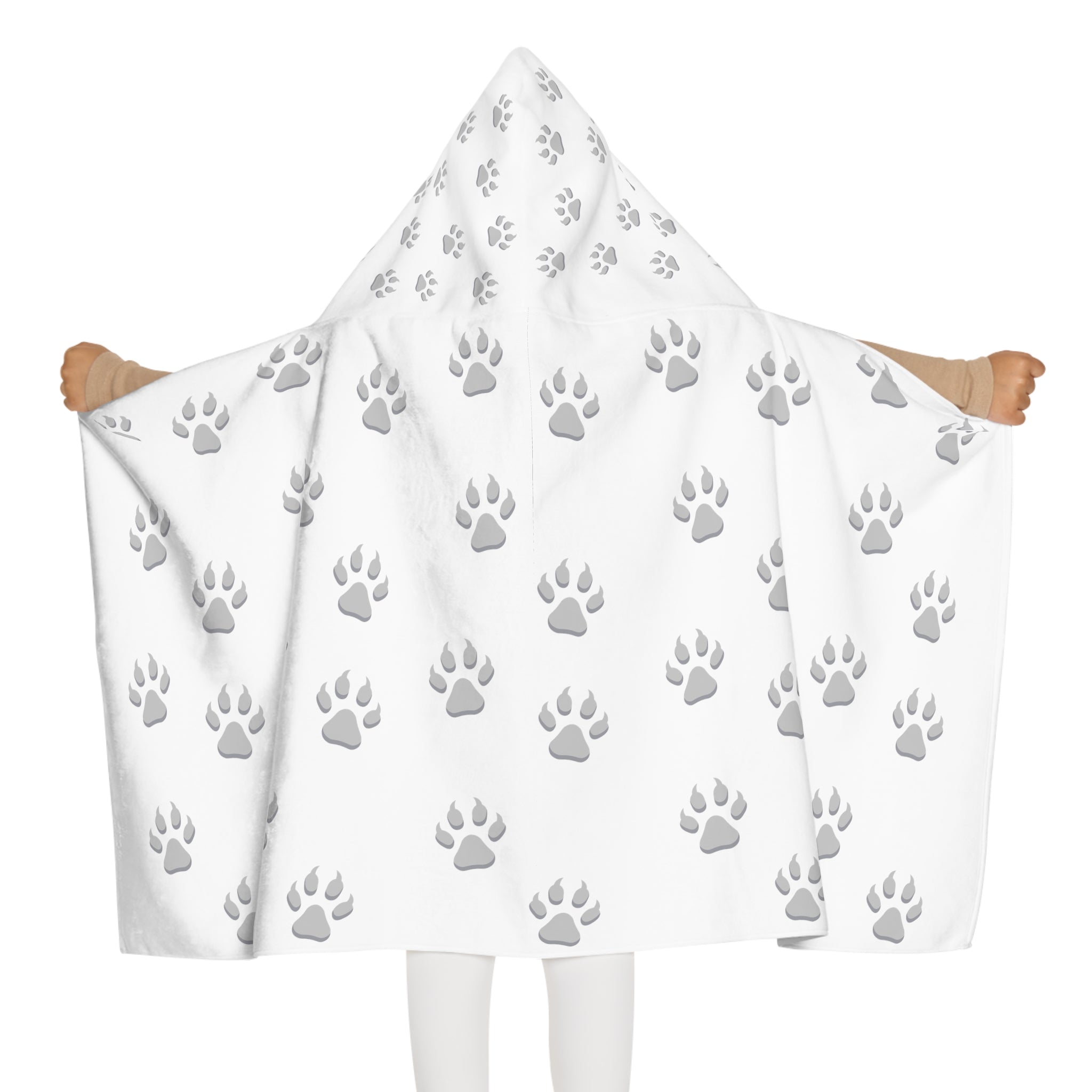Tiger Cub Paw Print - Youth Hooded Towel (White)