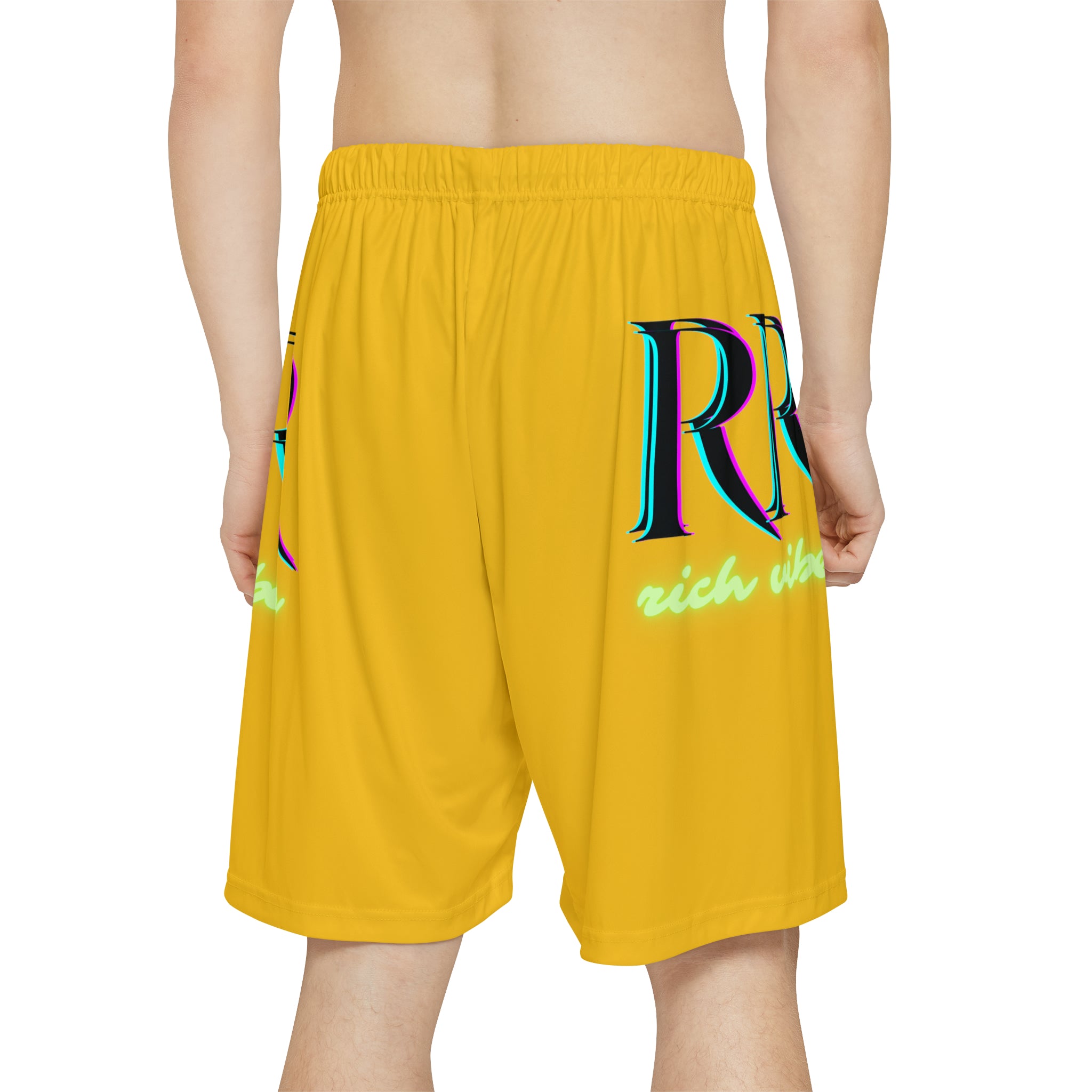 Rich Vibes RR RV Palm Tree Silhouette - Men’s Sports Shorts (AOP) Yellow