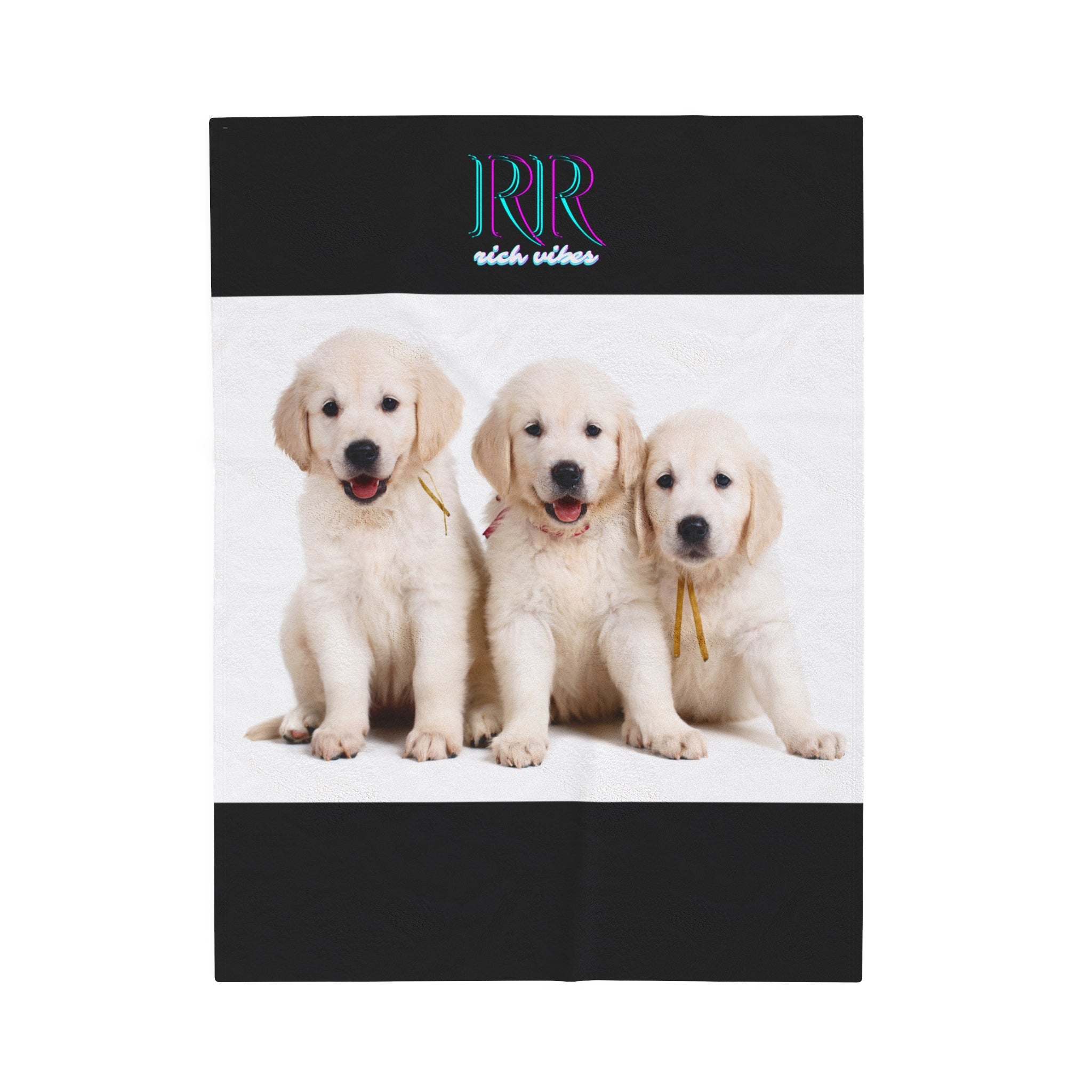 Rich Vibes RR Three White Retriever Pups - Velveteen Plush Blanket Black