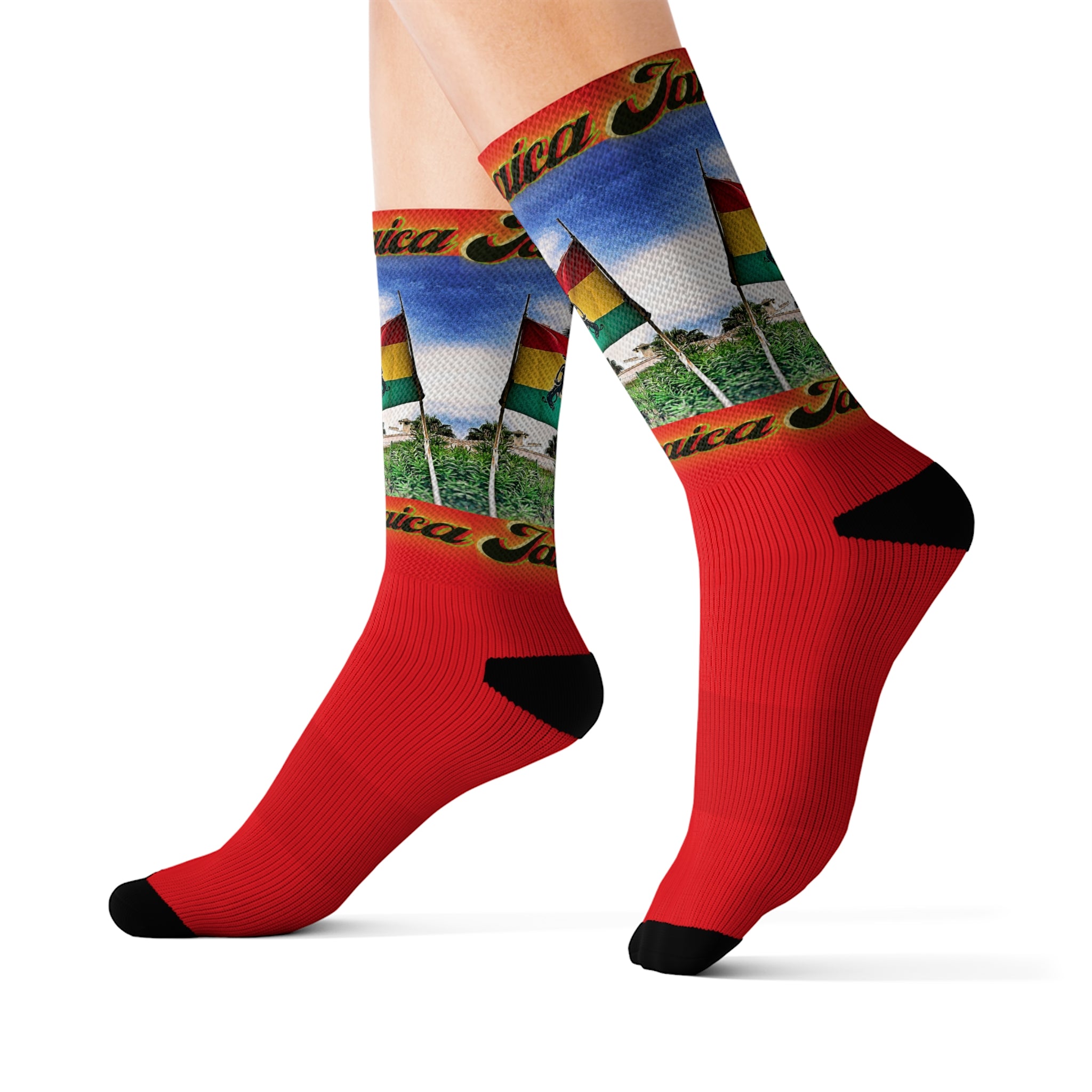 Lion Of Judah Jamaica Flag - Red Sublimation Socks