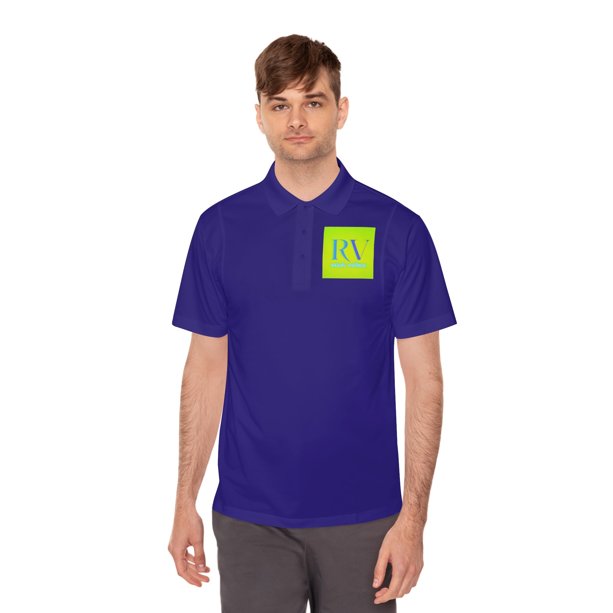 Rich Vibes RV Palm Tree Tropical Lime Green Back Logo 2.0 - Men's Sport Polo Shirt