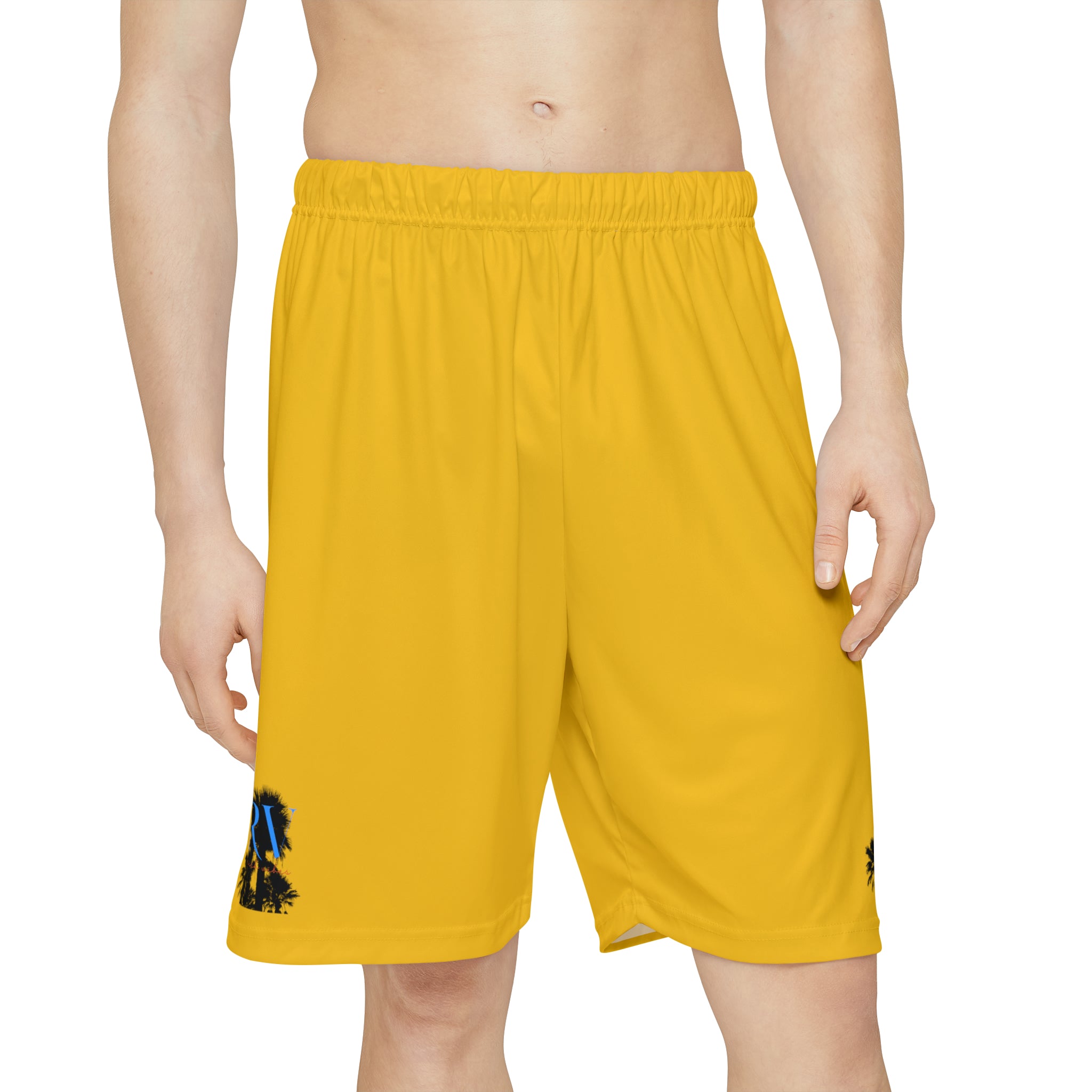 Rich Vibes RV Palm Tree Silhouette Men’s Sports Shorts (AOP) Yellow