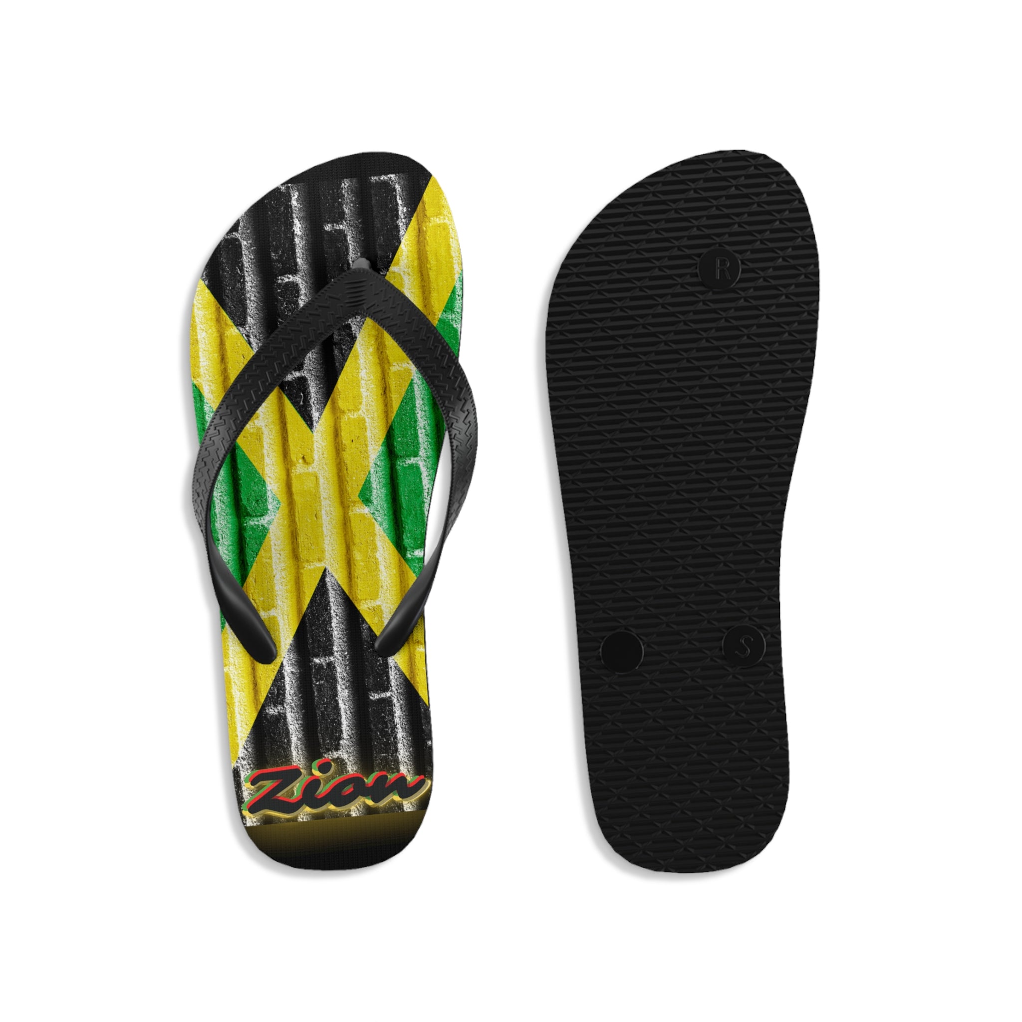 Rich Vibes ZION Jamaica Flag - Unisex Flip-Flops - S
