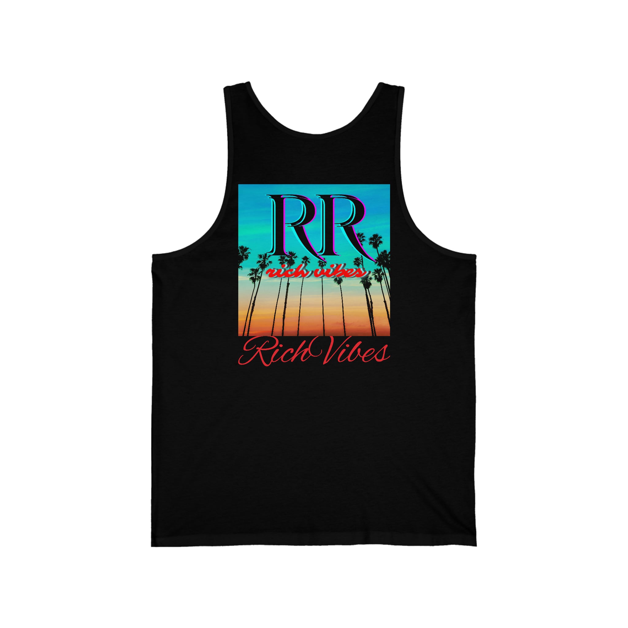 Rich Vibes RR Multi Colored Beach Sunset Drip - Unisex Jersey Tank